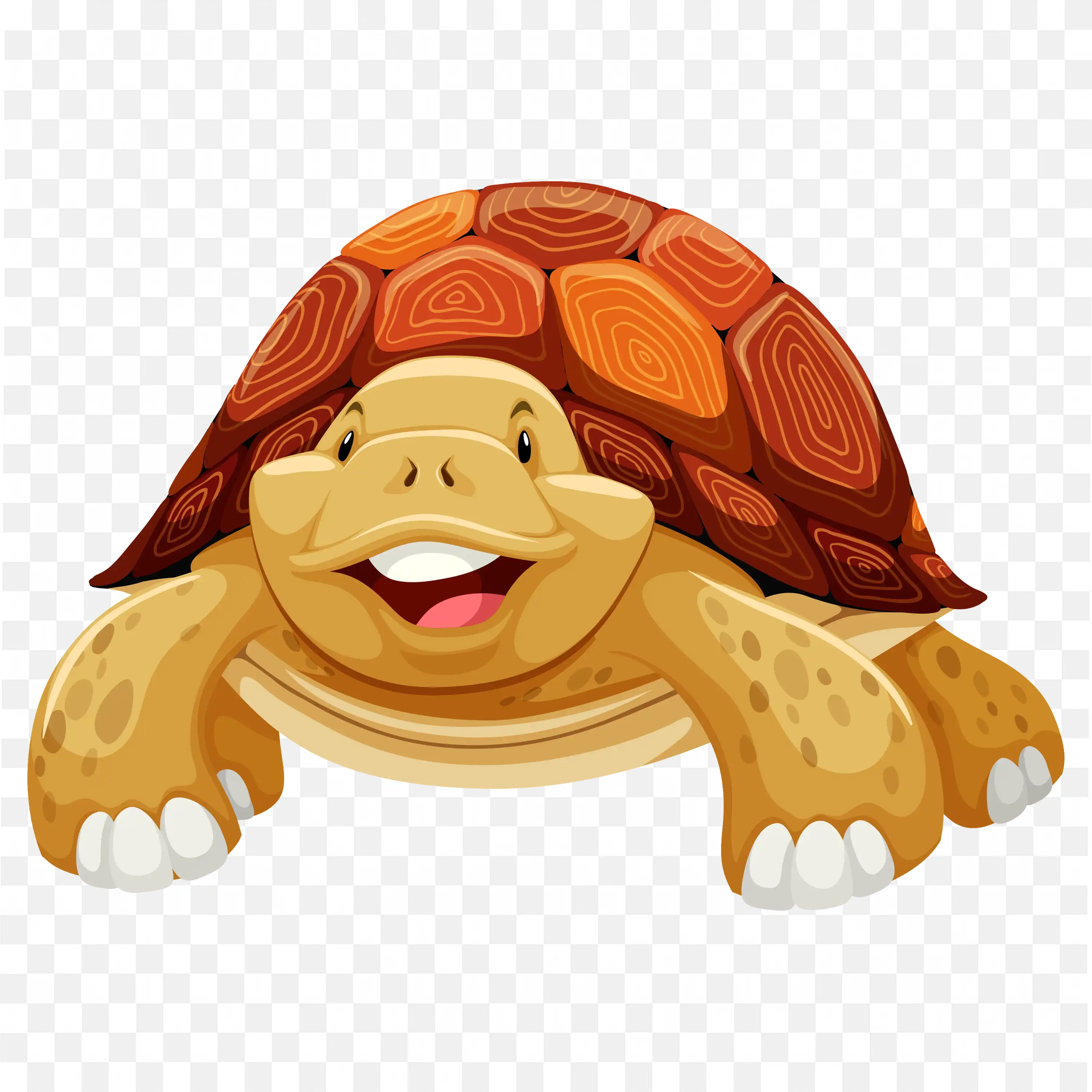 Cute cartoon turtle with orange shell and happy smile