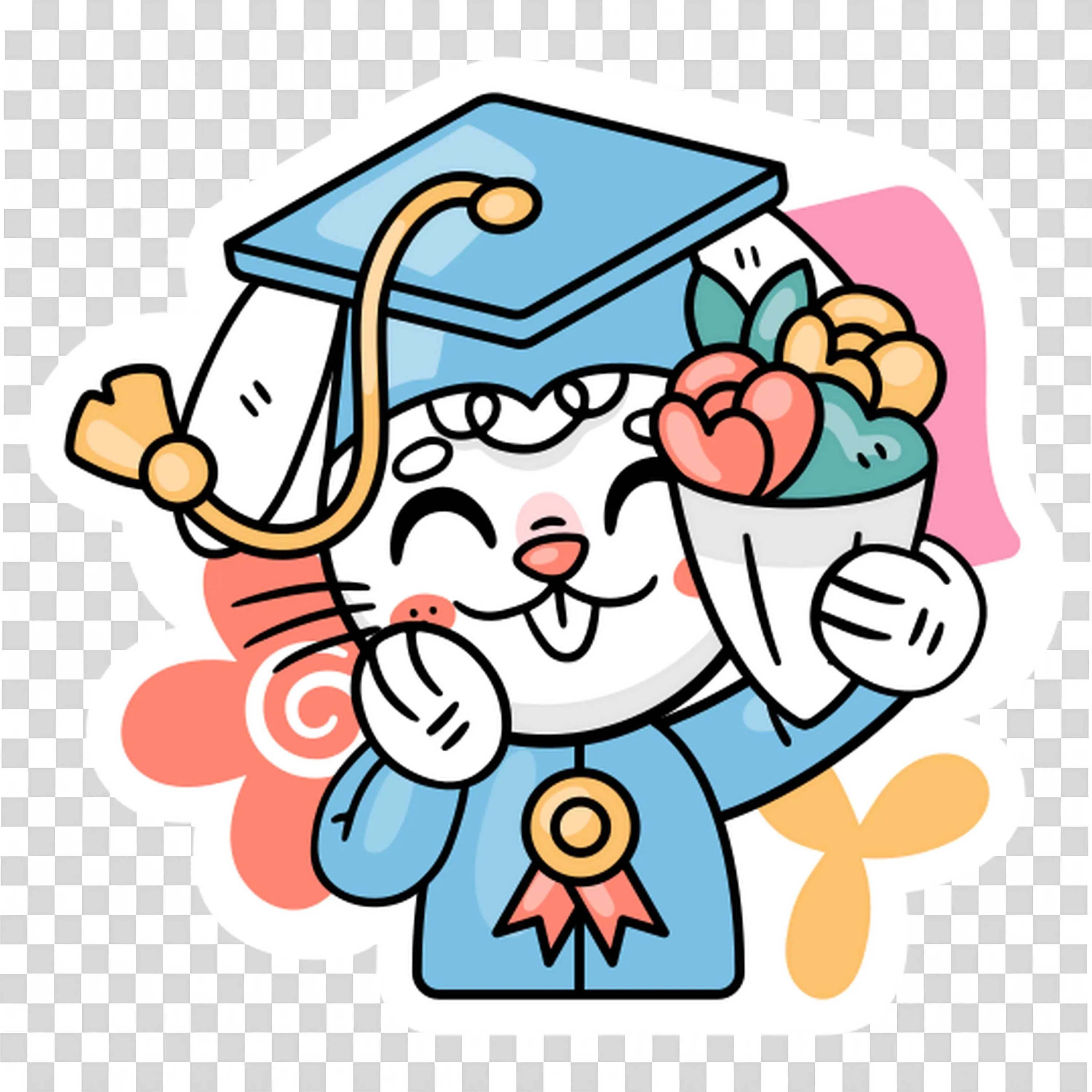 Cute Cat Graduate Holding Diploma and Apples PNGImage
