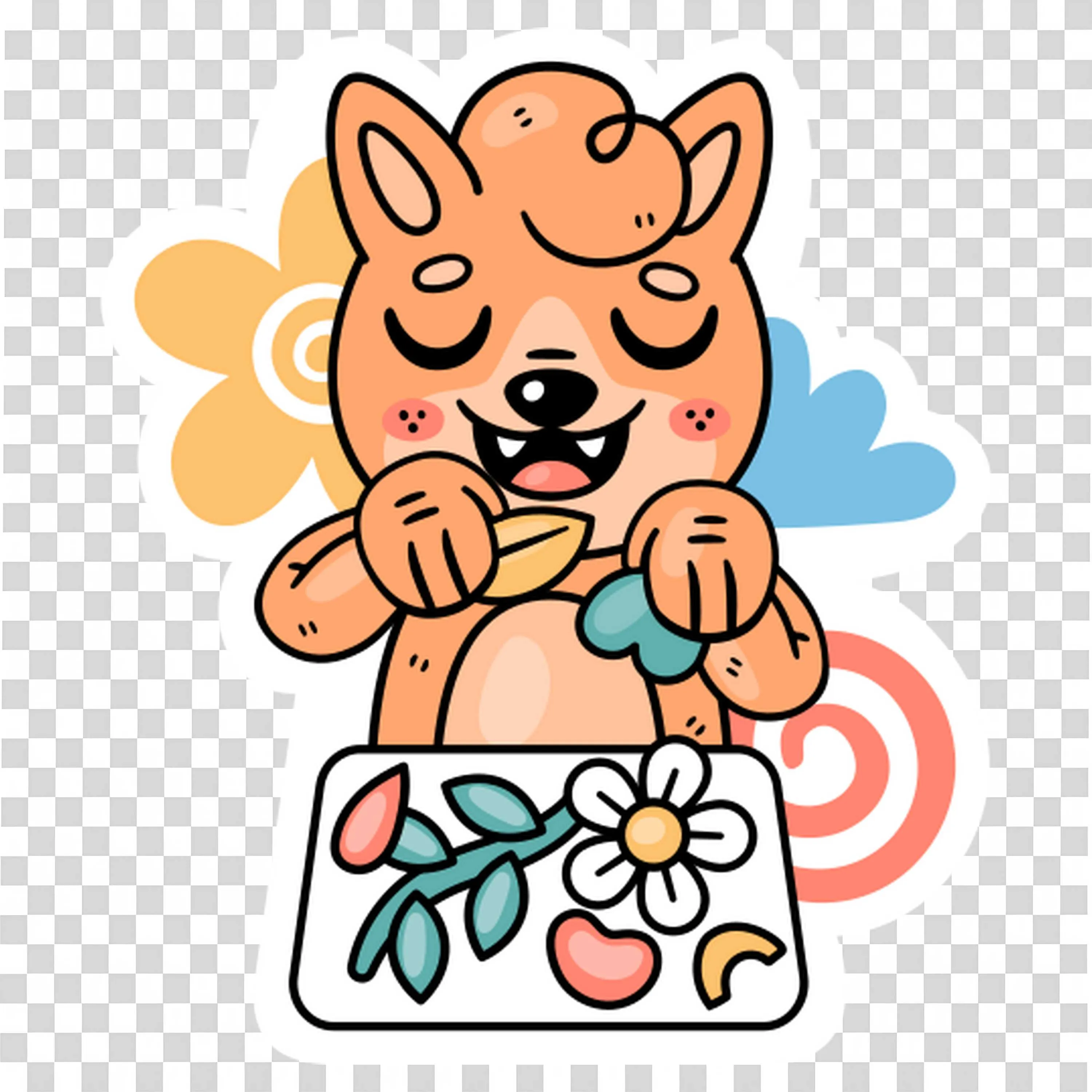 Cute Dog Playing Near Flowers in a White Flower Pot