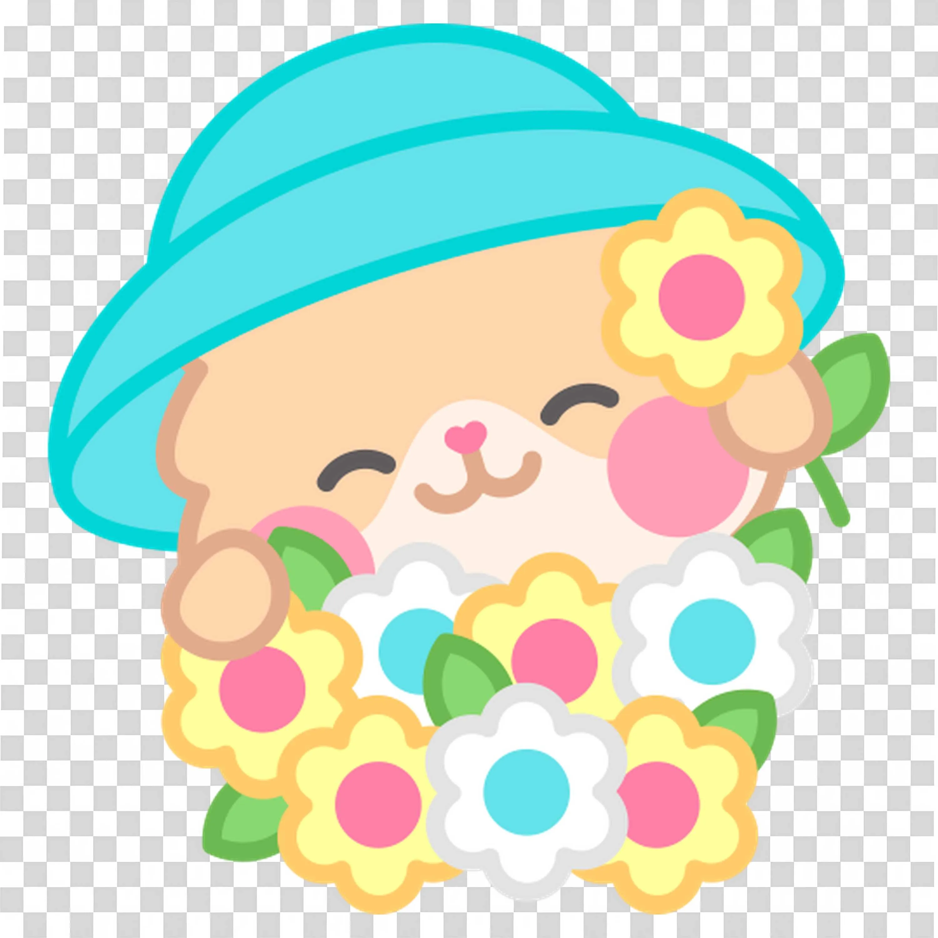 Cute Face with Blue Hat and Colorful Flower Beard PNG