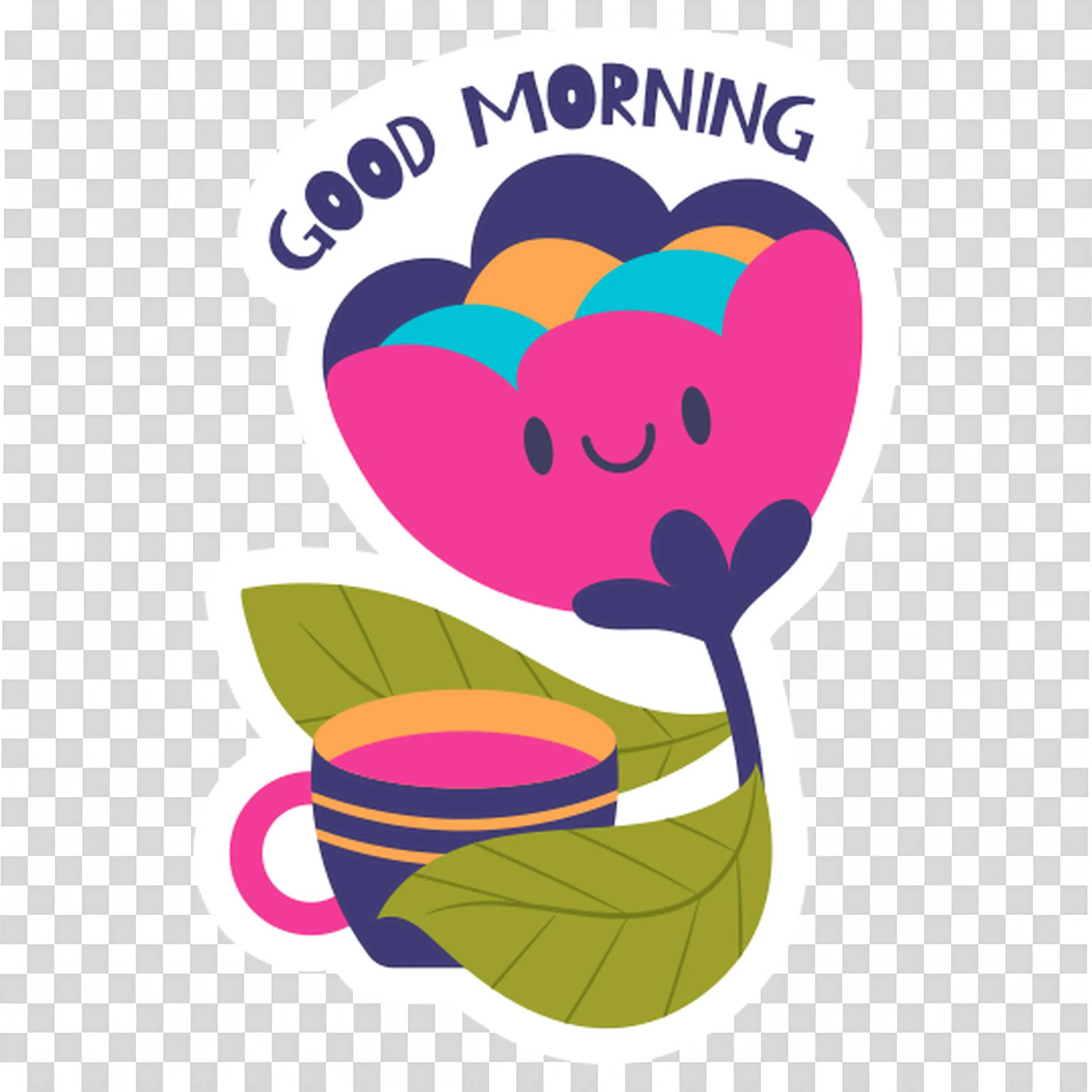 Cute Morning Coffee Cup Holding a Blooming Pink Flower