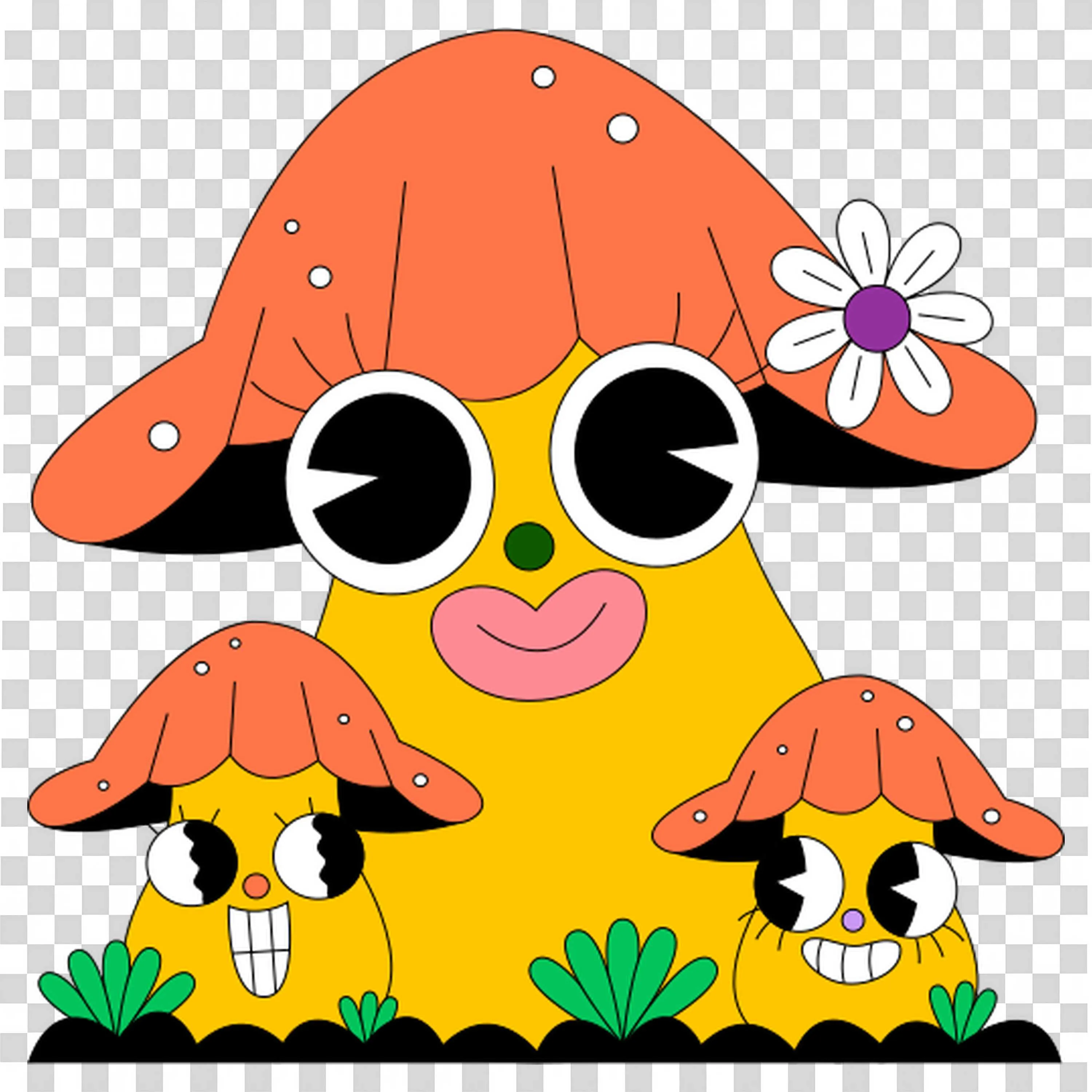 Cute Mushrooms with Eyes and Smiling Faces PNGImage