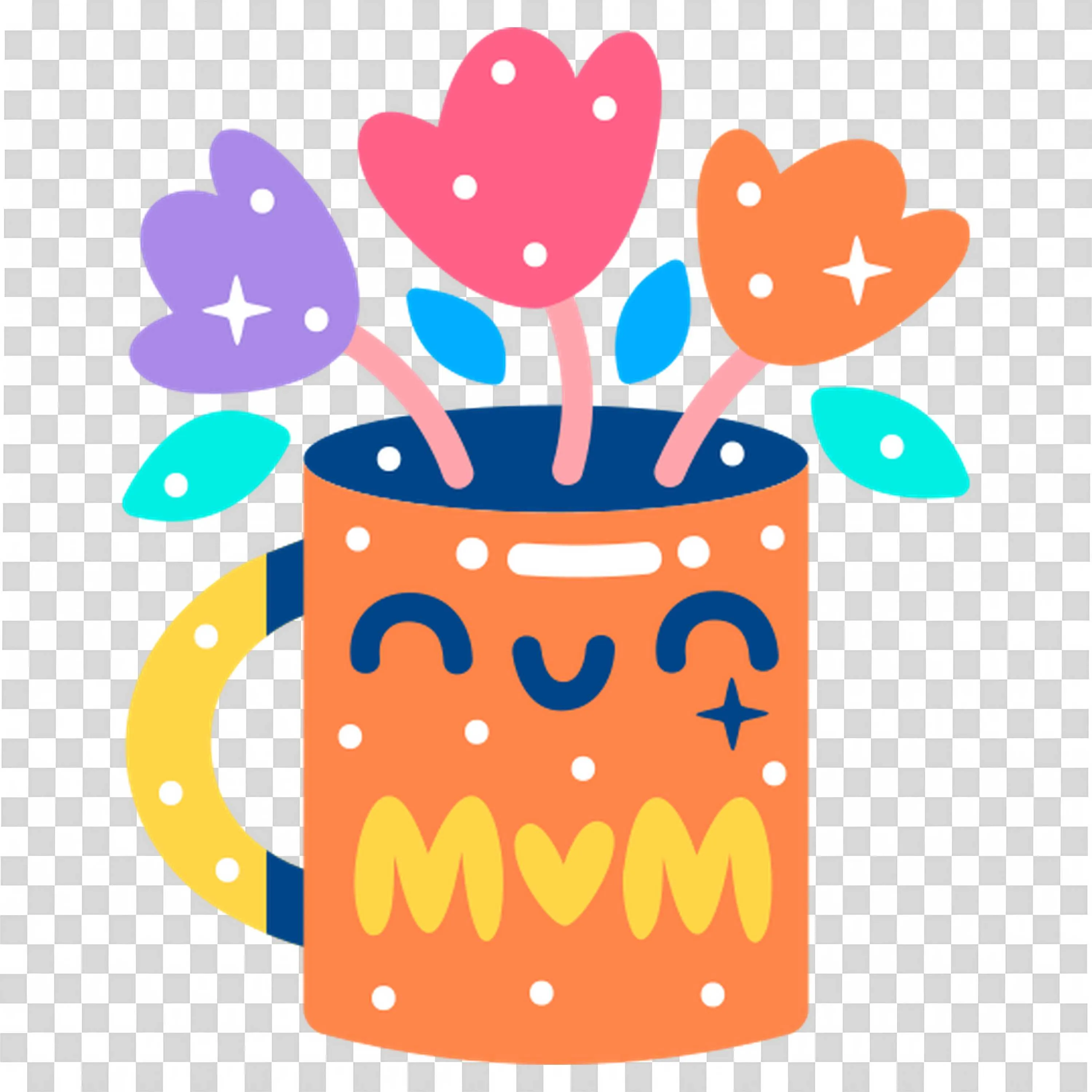 Cute Orange Box with Colorful Flowers and Happy Face