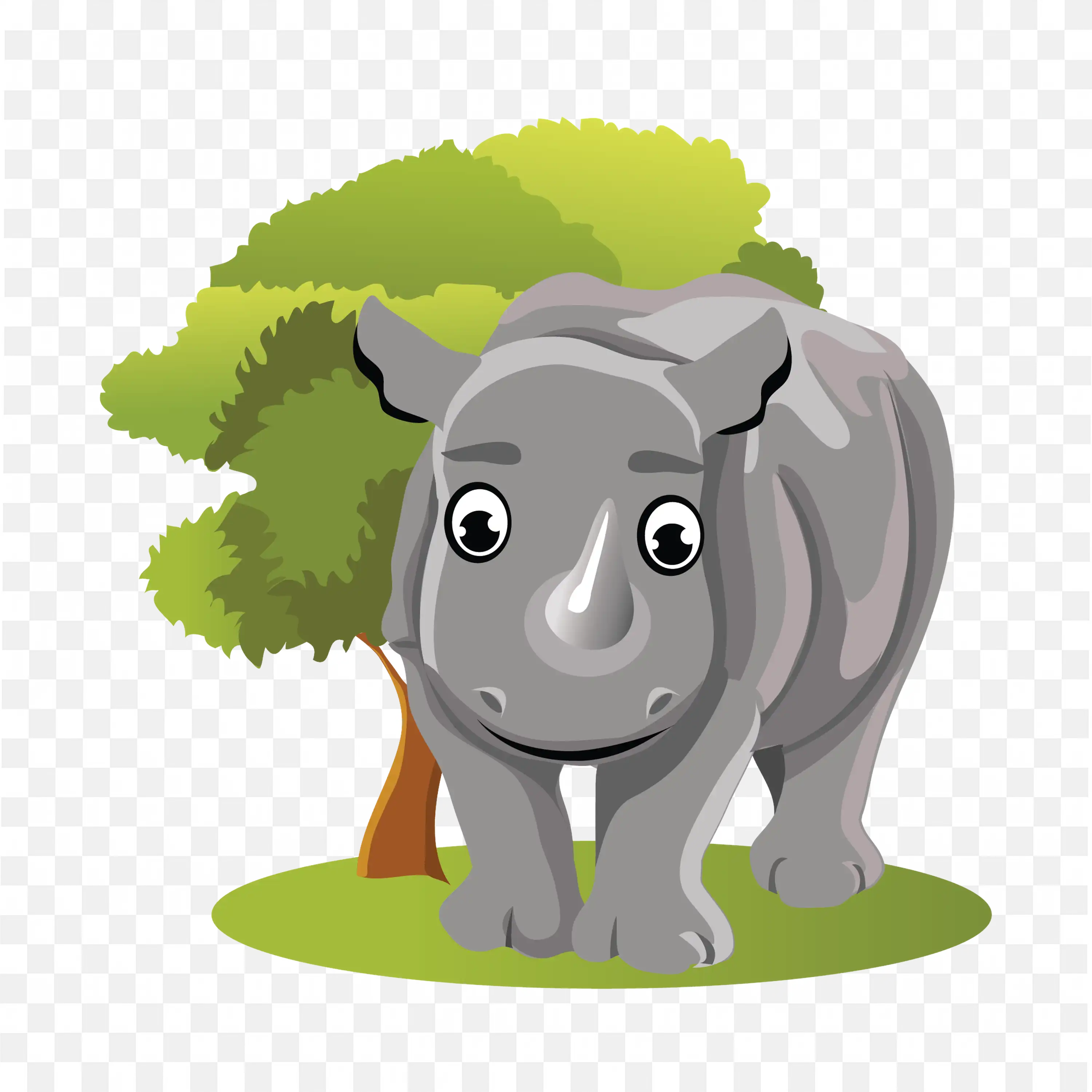 Cute Rhino Cartoon Vector Colored Animal Illustration PNG