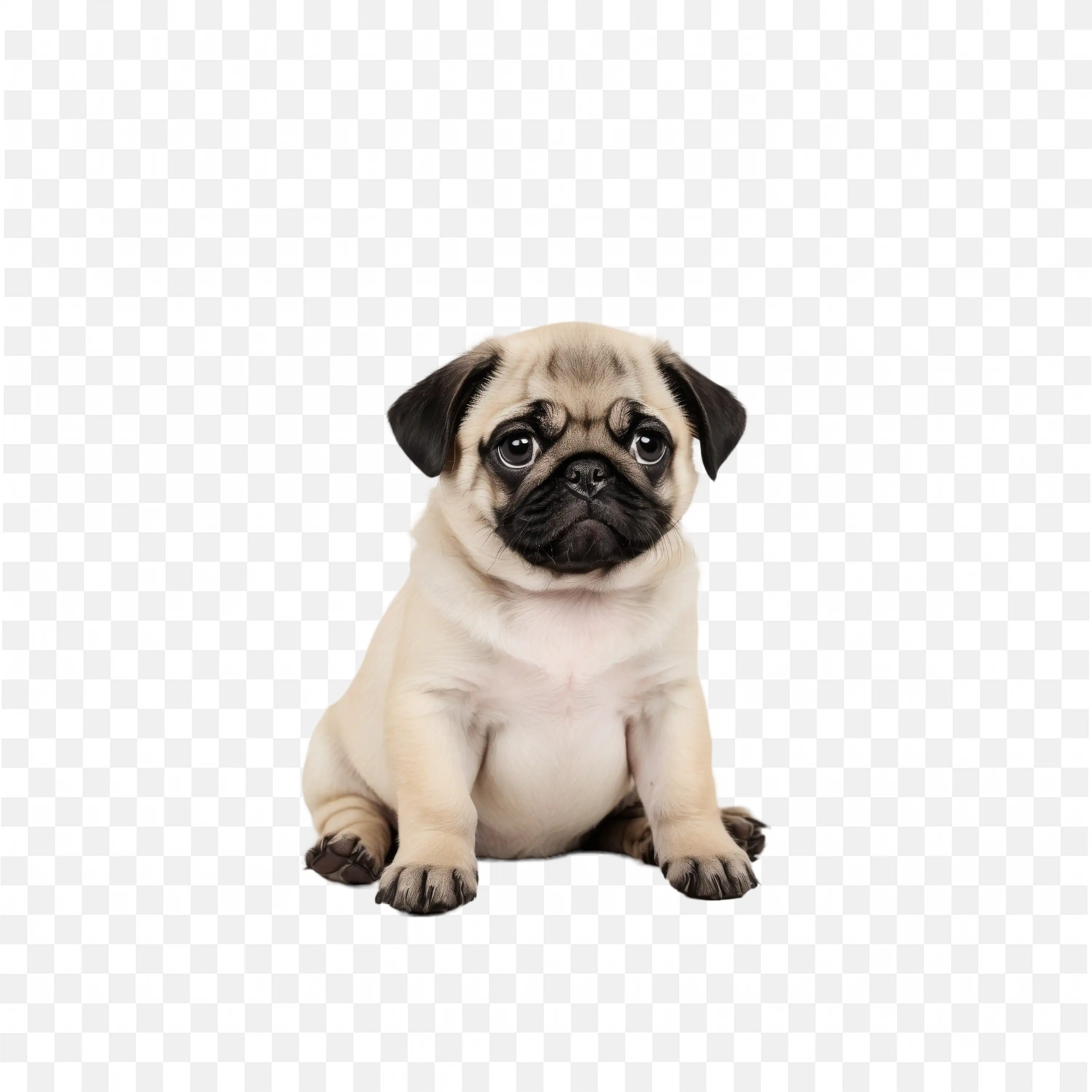 Cute Tiny Beige Pug Puppy Sitting PNG Illustration
