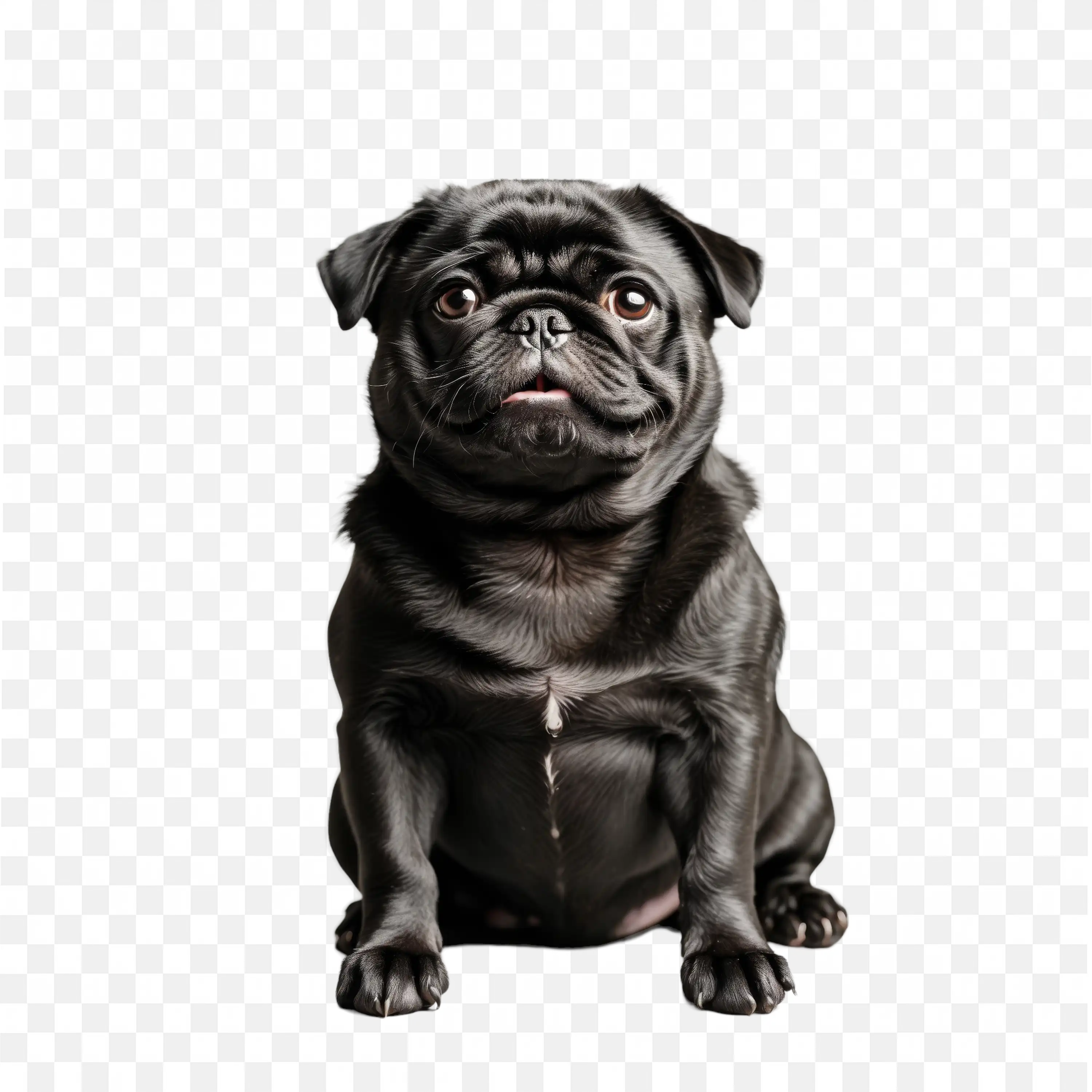 Dark Pug Puppy Sitting and Looking Ahead PNG Clipart