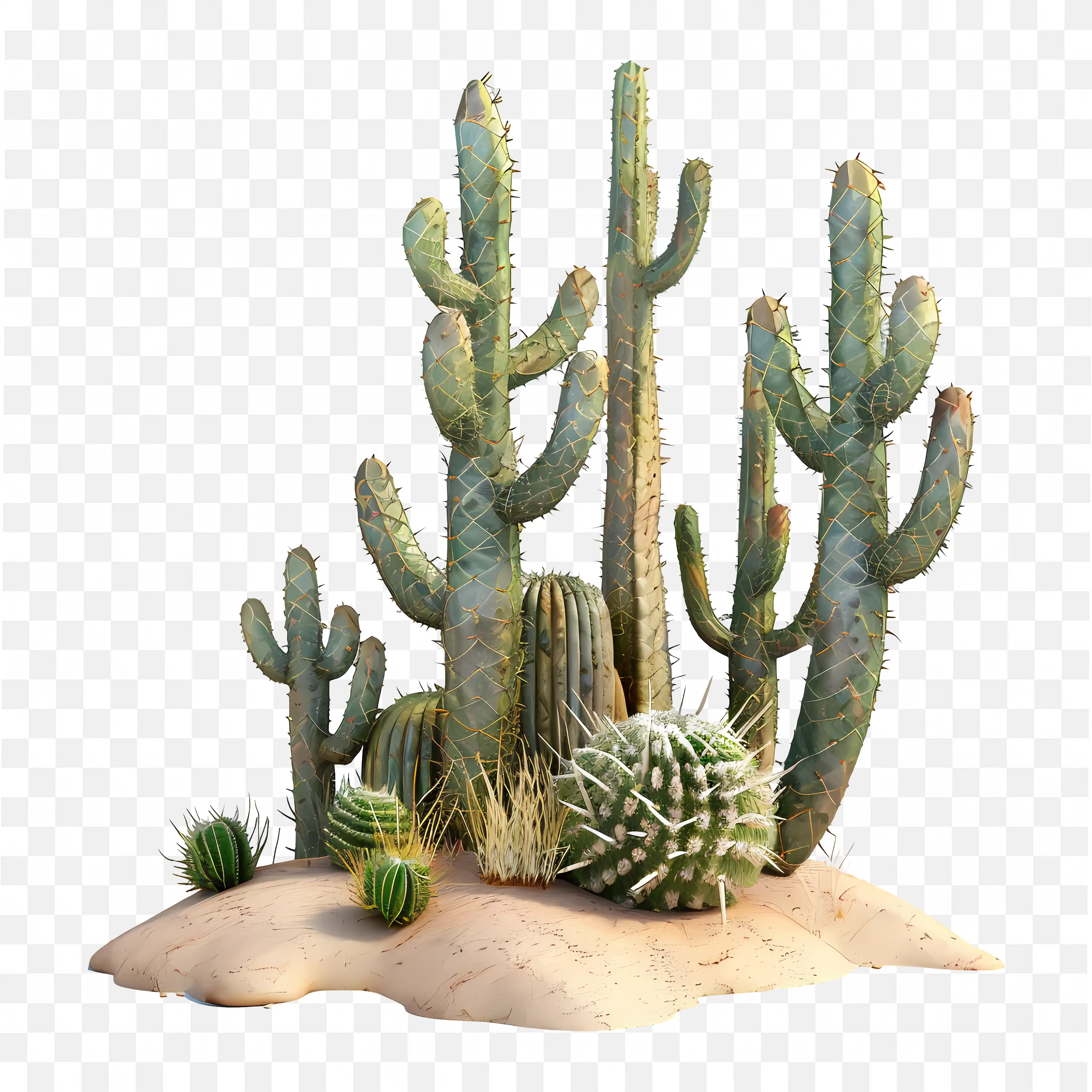 Desert Cacti PNG Nature Clip Art Succulents Group Isolated
