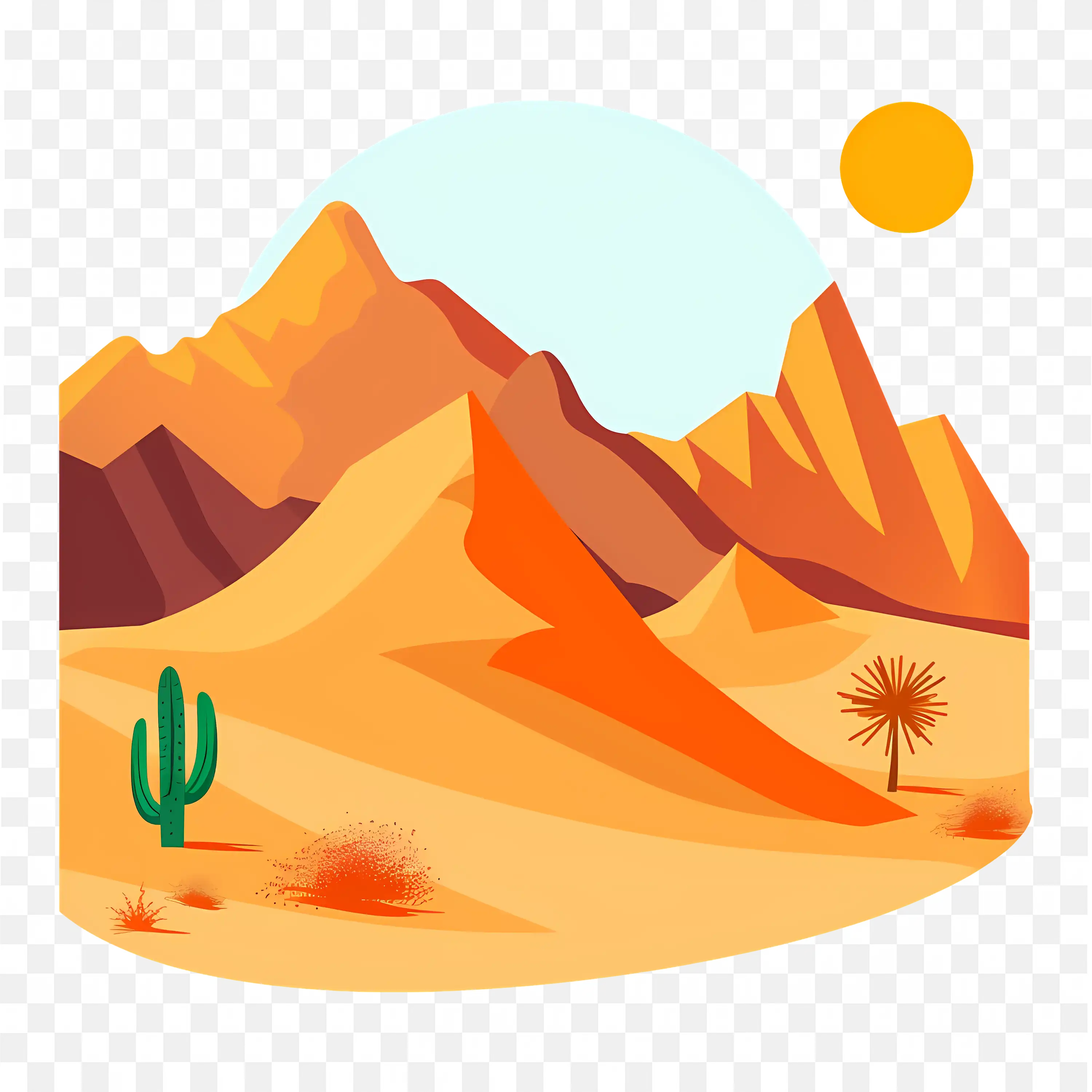 Desert Landscape with Red Hills and Cactus Nature Scene