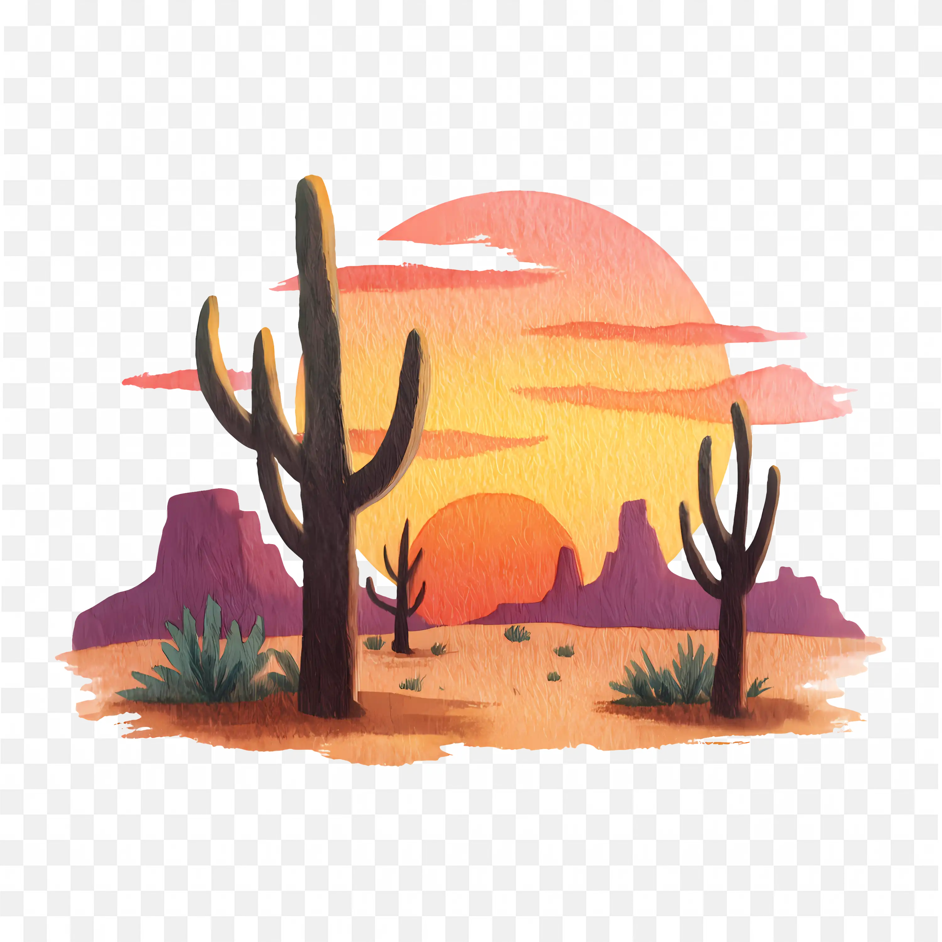 Desert Sunset PNG Nature Cactus Landscape Clip Art Design