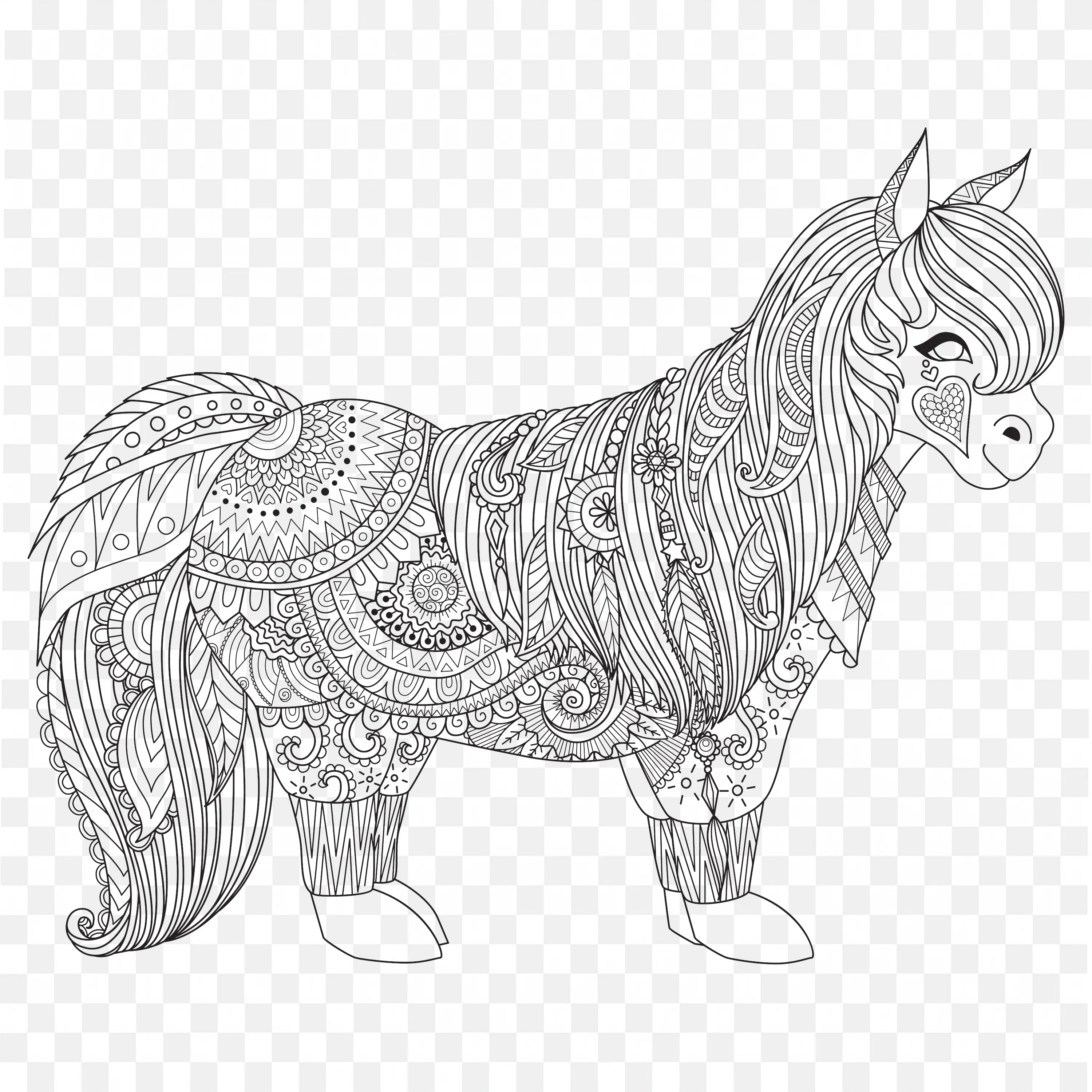 Detailed Sketch of a Horse with Patterned Line Drawing