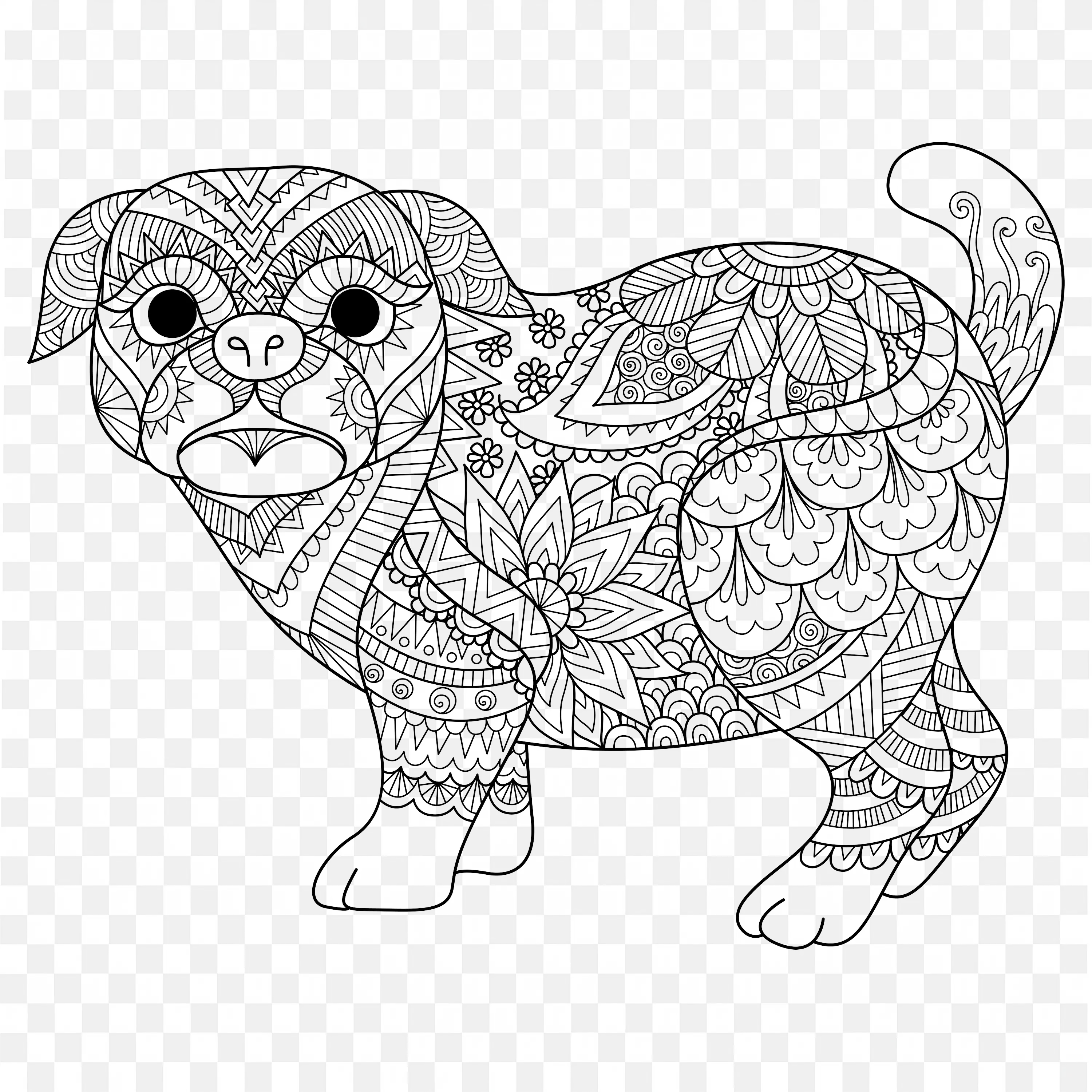 Dog Coloring Page Line Art Nature Clip Drawing Design