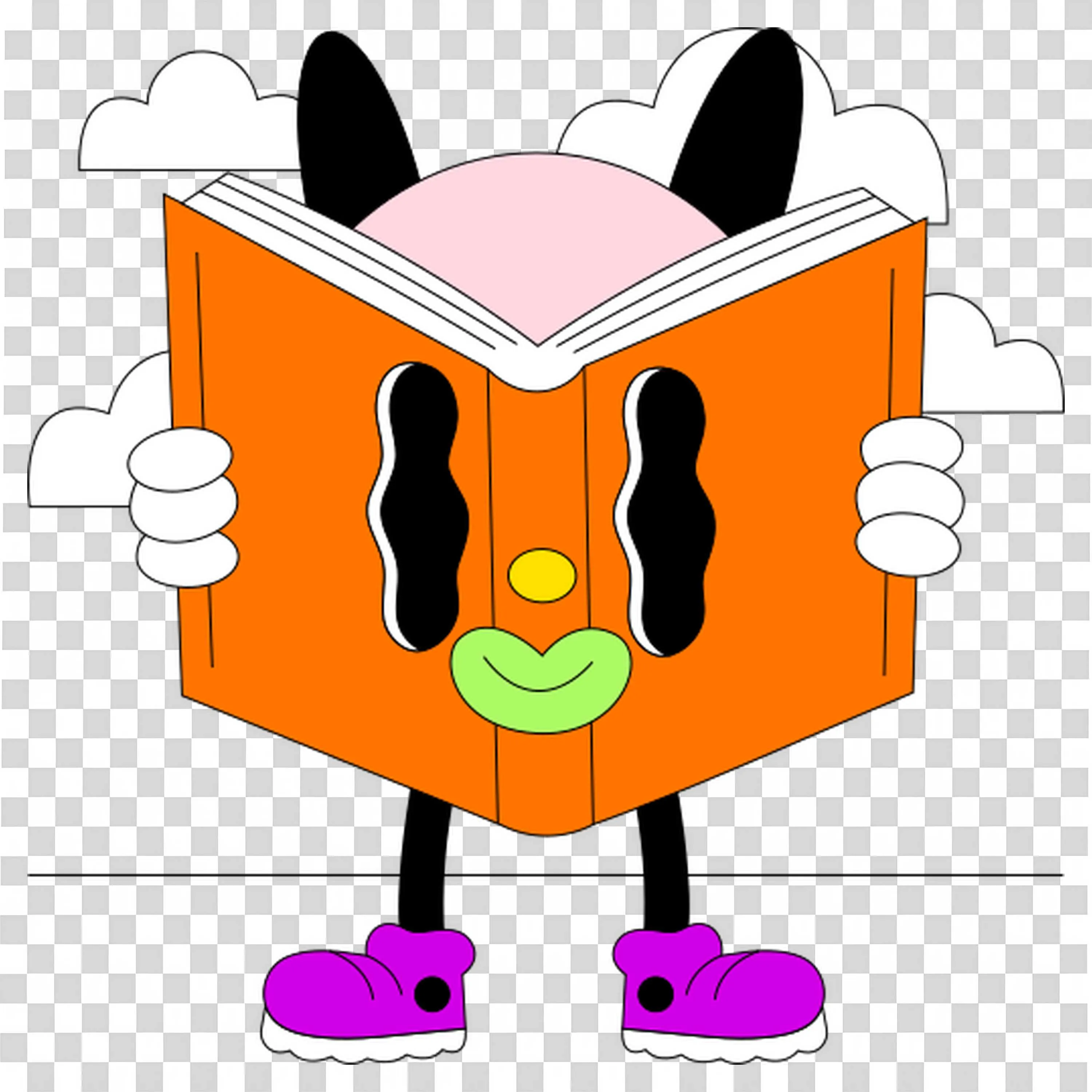 Dog Reading Orange Book with Ears Peeking in Both Sides