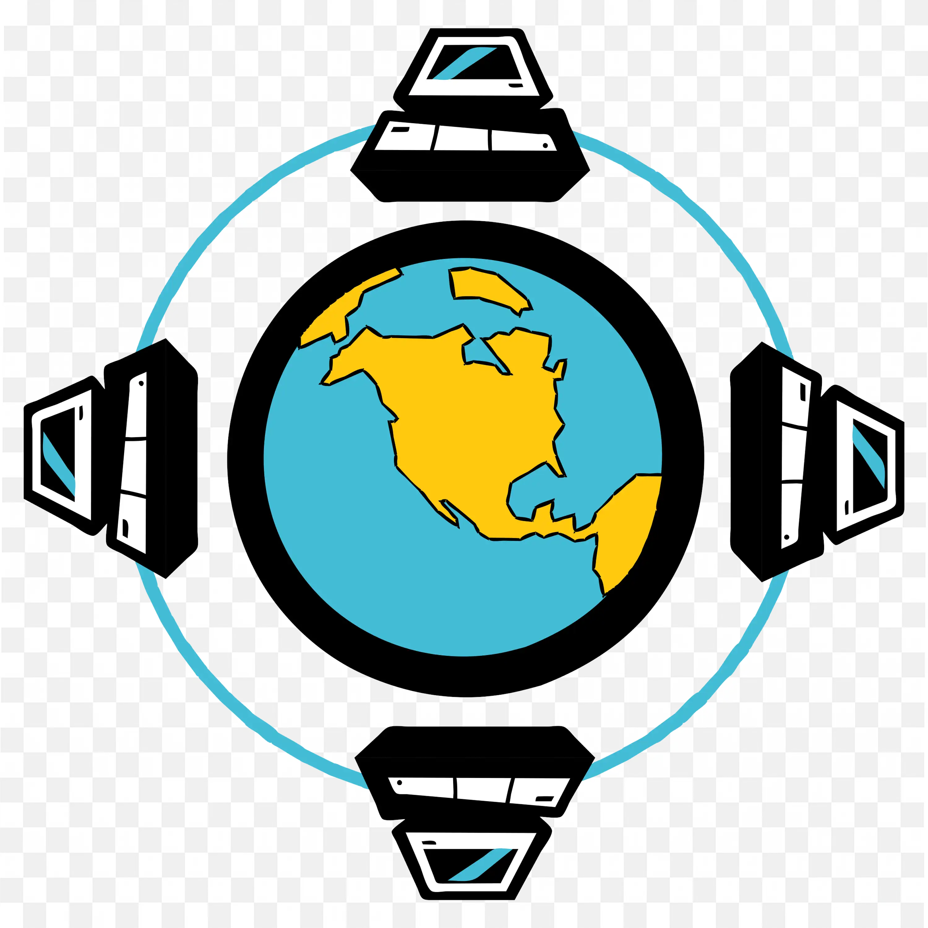 Earth Globe with Monitors Stylized Network Vector Art PNG
