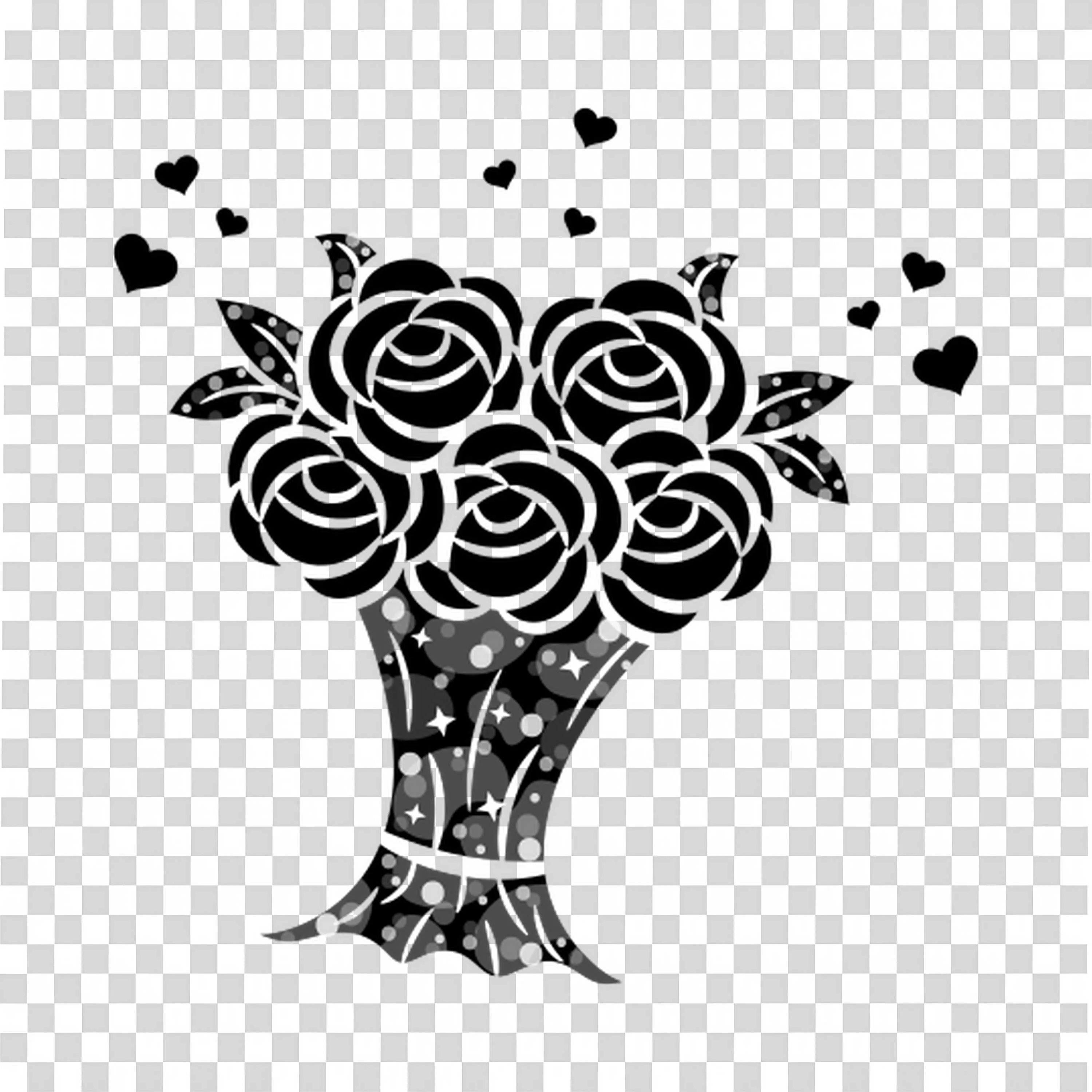 Elegant Black and White Bouquet Of Roses in Vase PNG