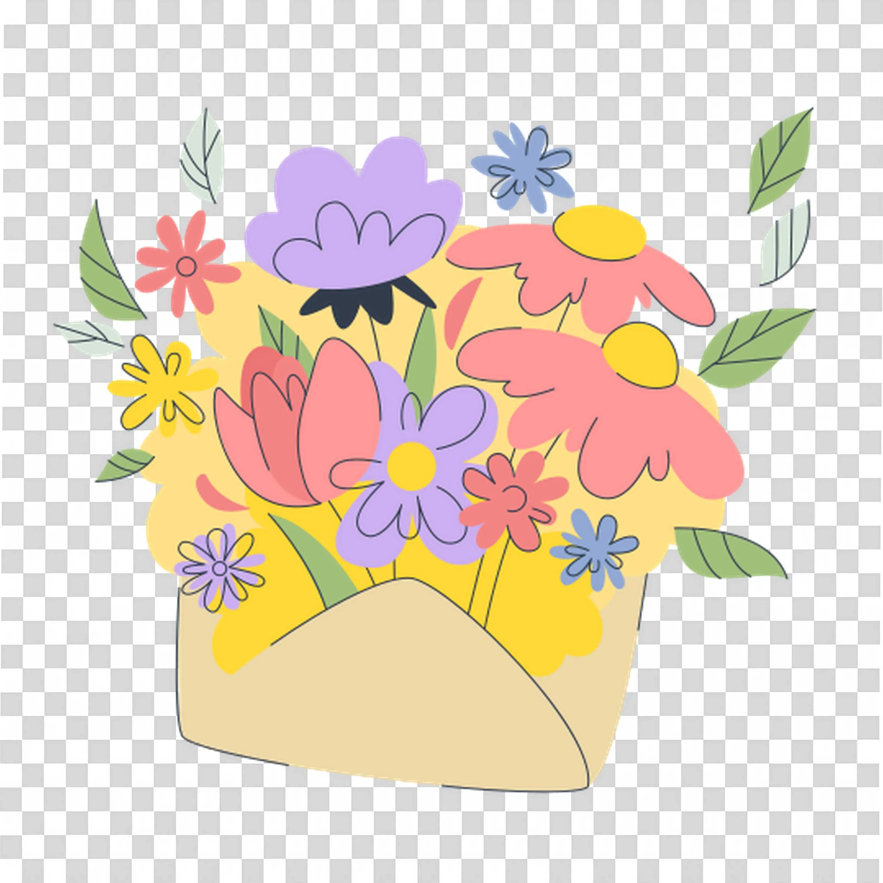 Envelope Filled with Orange Purple and Yellow Flowers