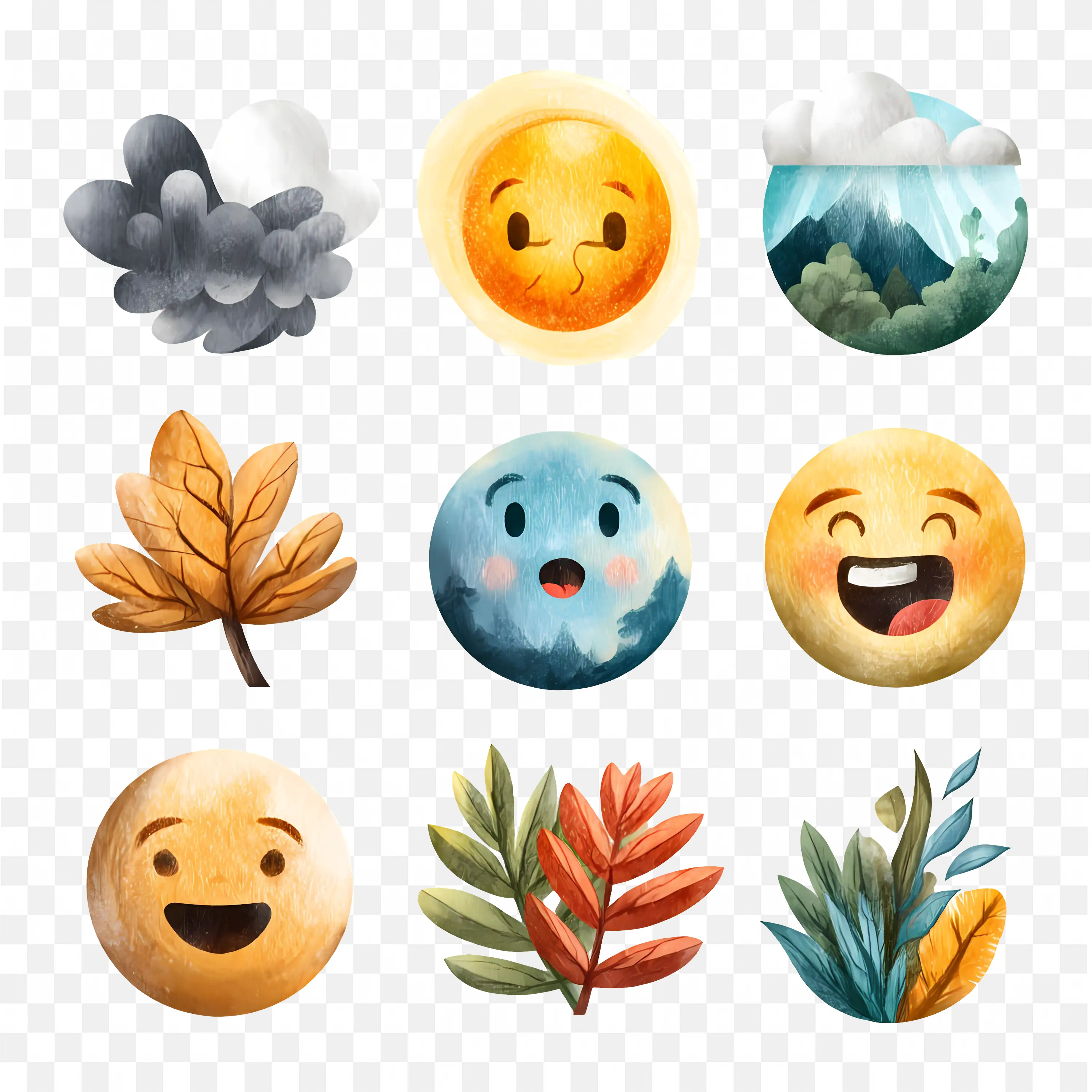 Fall Leaves and Weather Emojis Autumn Season Mood Icons