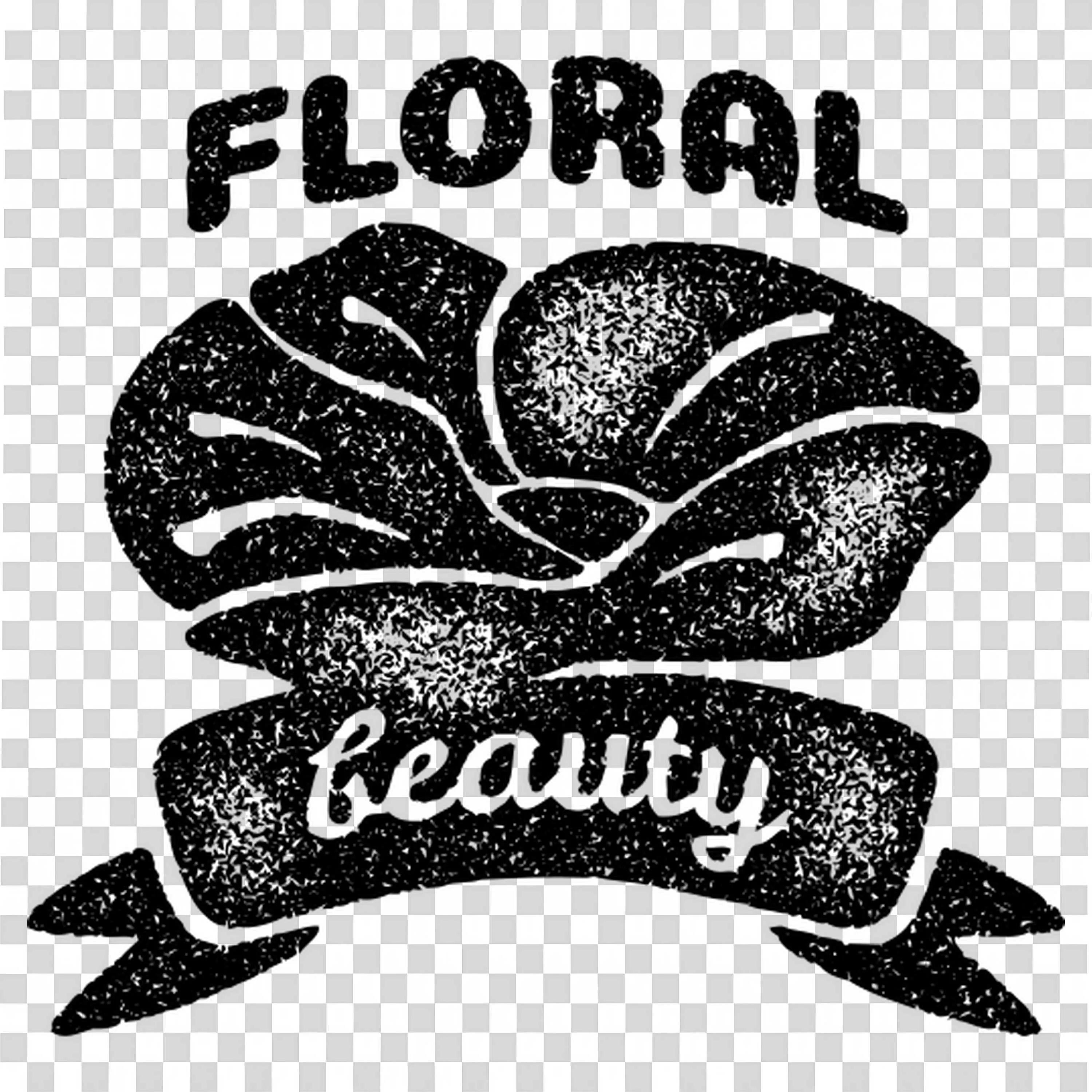 Floral Beauty Design with Black Ribbon Banner PNGImage