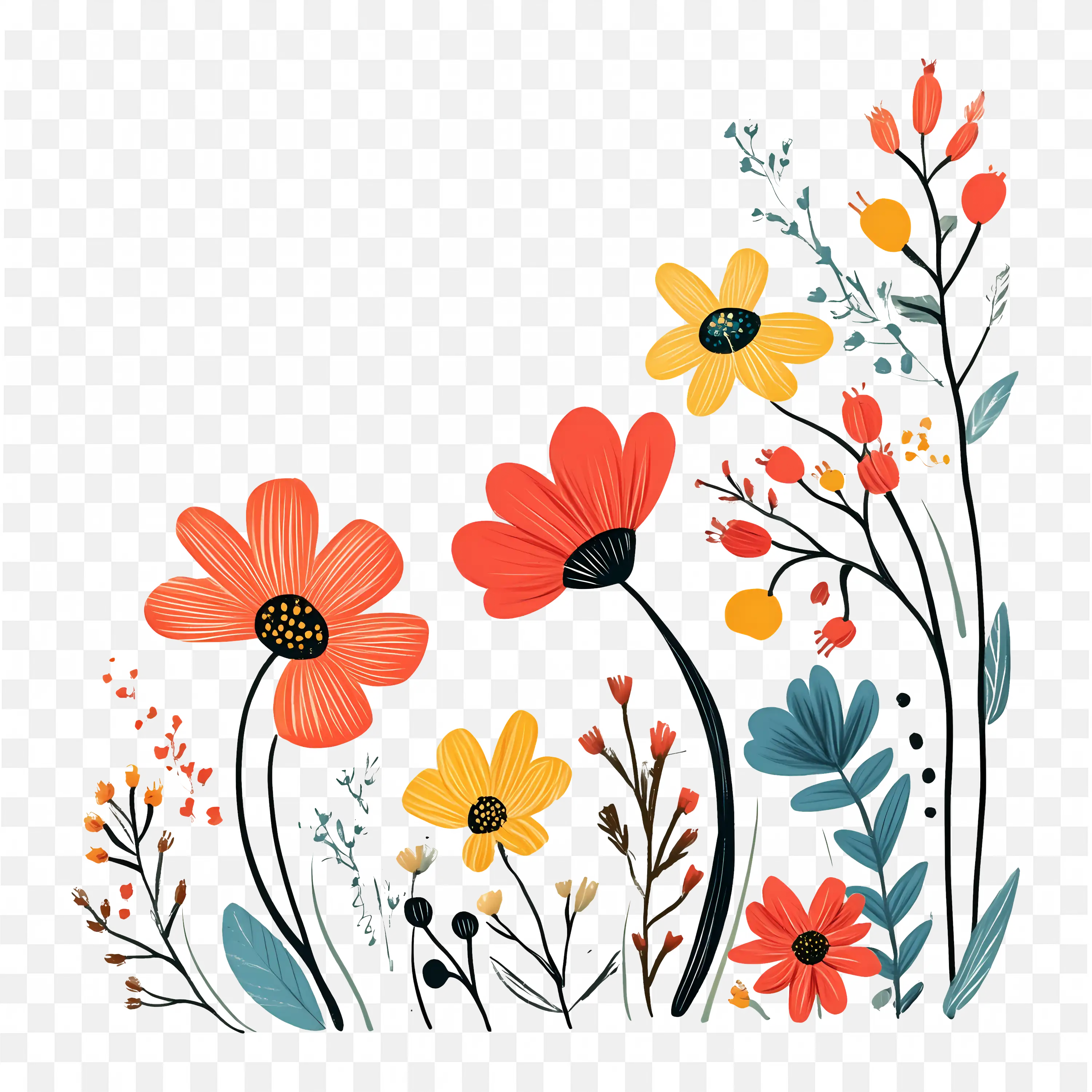 Floral Border PNG Decorative Wildflower Garden Clipart
