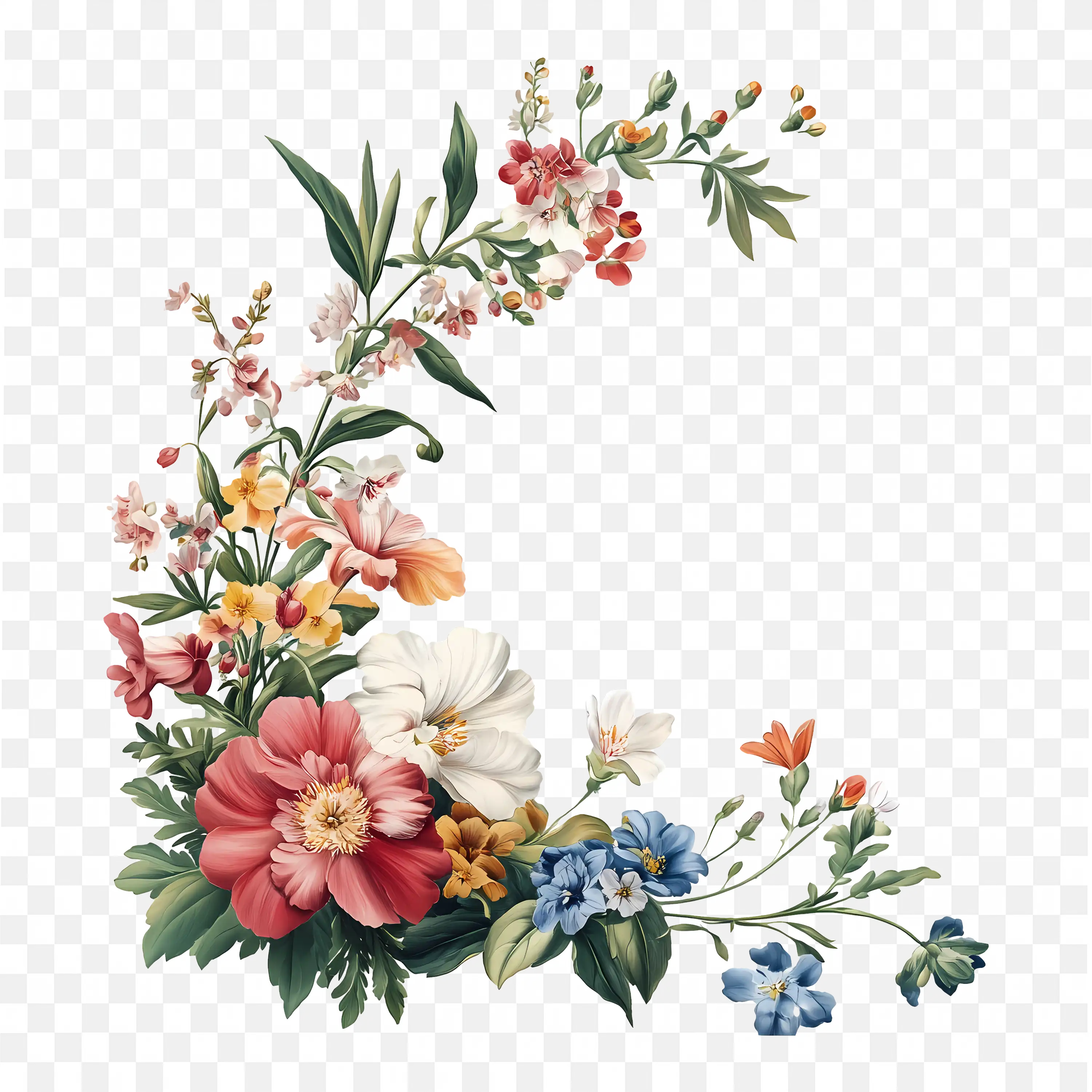 Floral Border Design with Pink Flowers and Green Leaves Art
