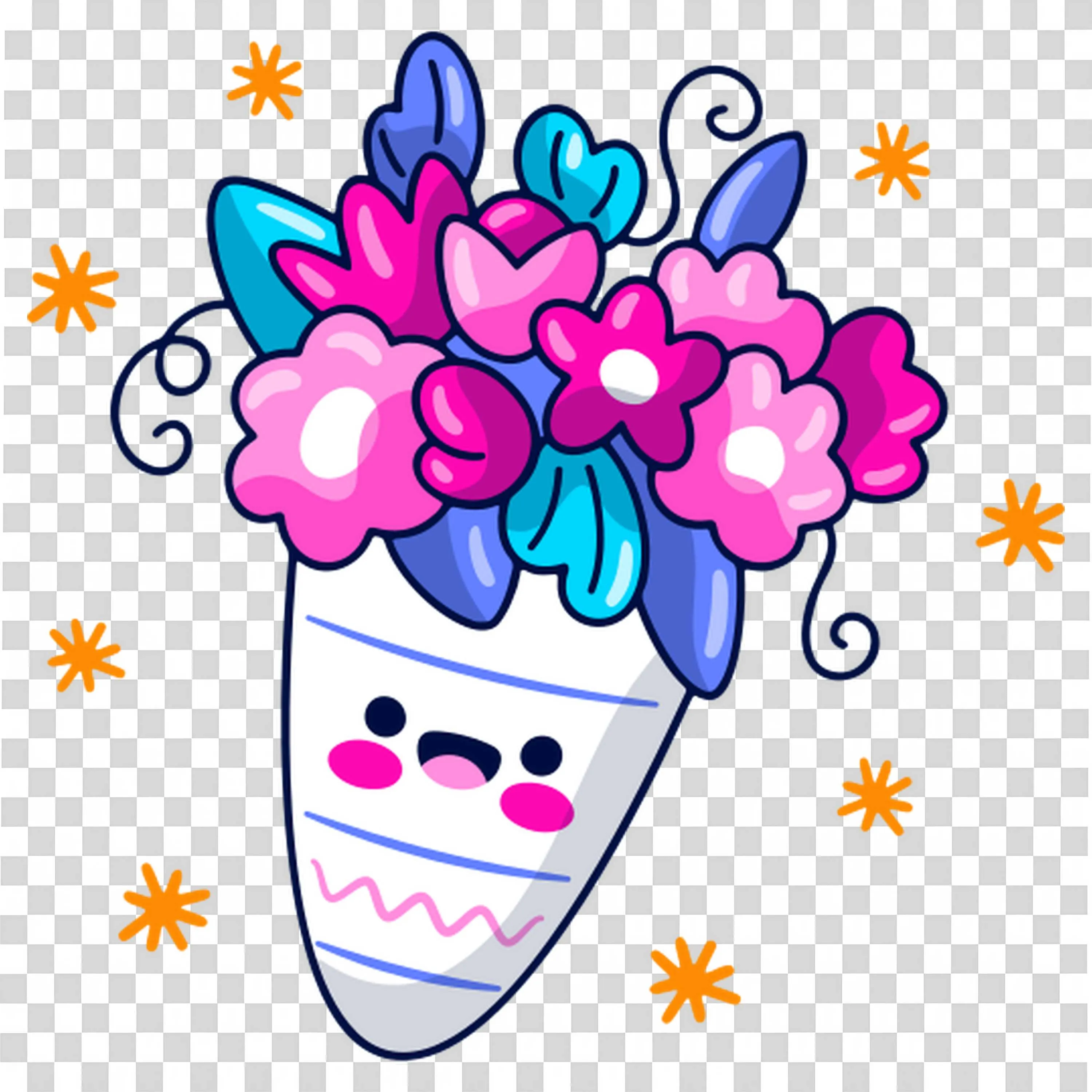 Floral Bouquet in White Vase with a Happy Face Art