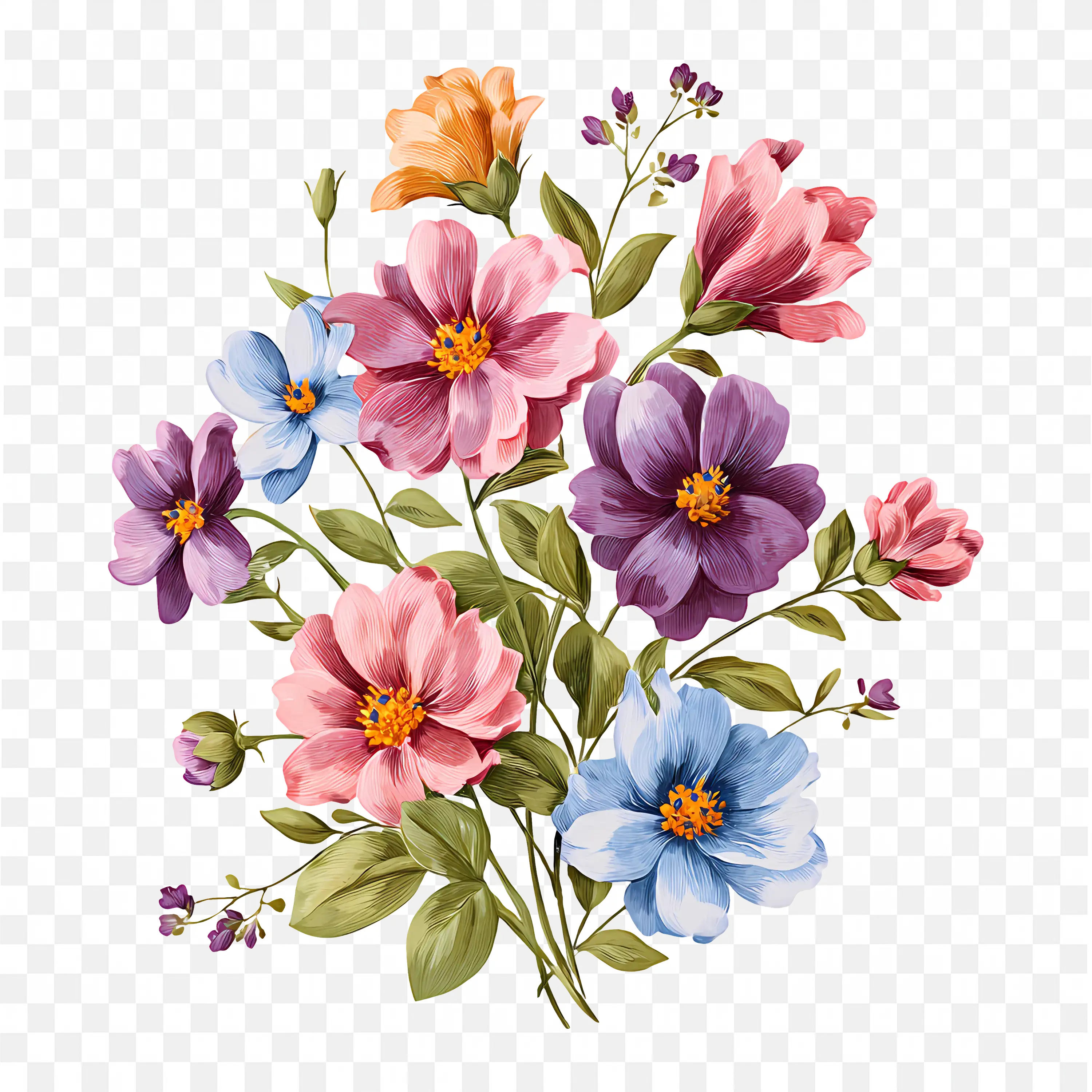 Floral Bouquet PNG Nature Clip Art Colorful Blossom Design
