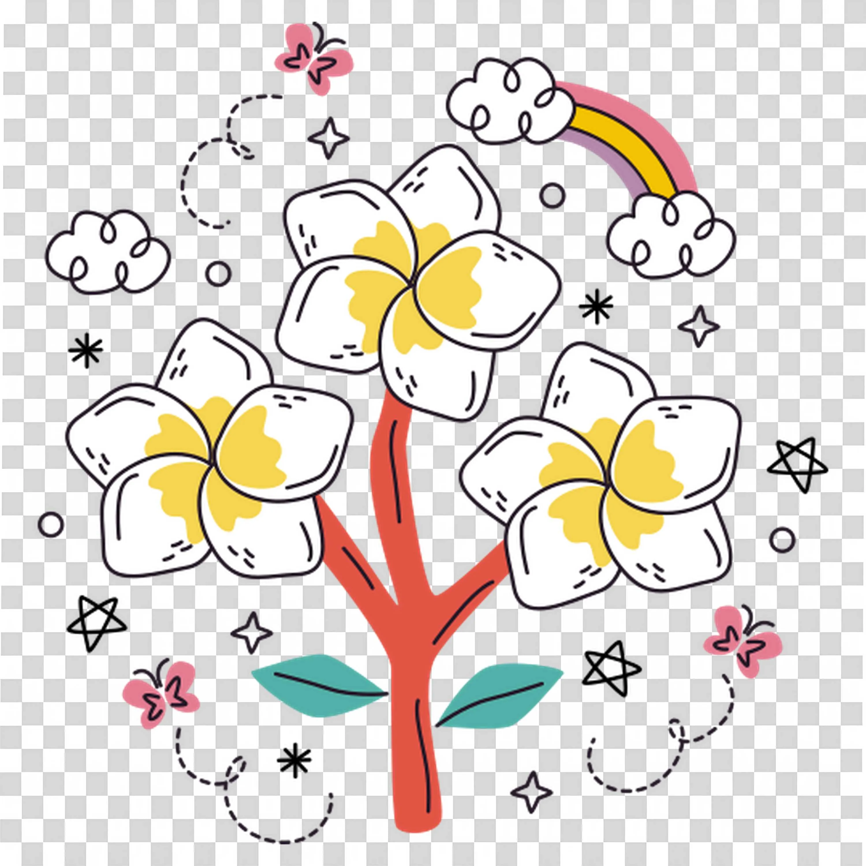 Floral Branches with White and Yellow Flowers PNGImage