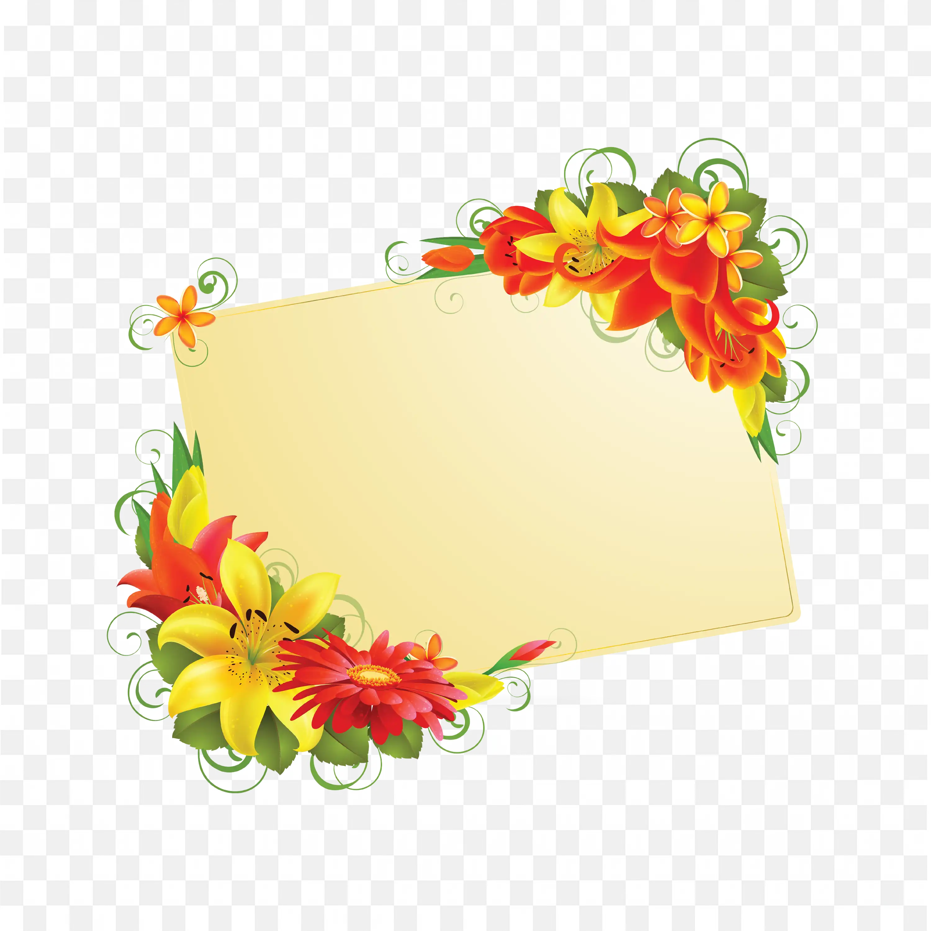 Floral Card PNG Red and Yellow Flowers Botanical Design