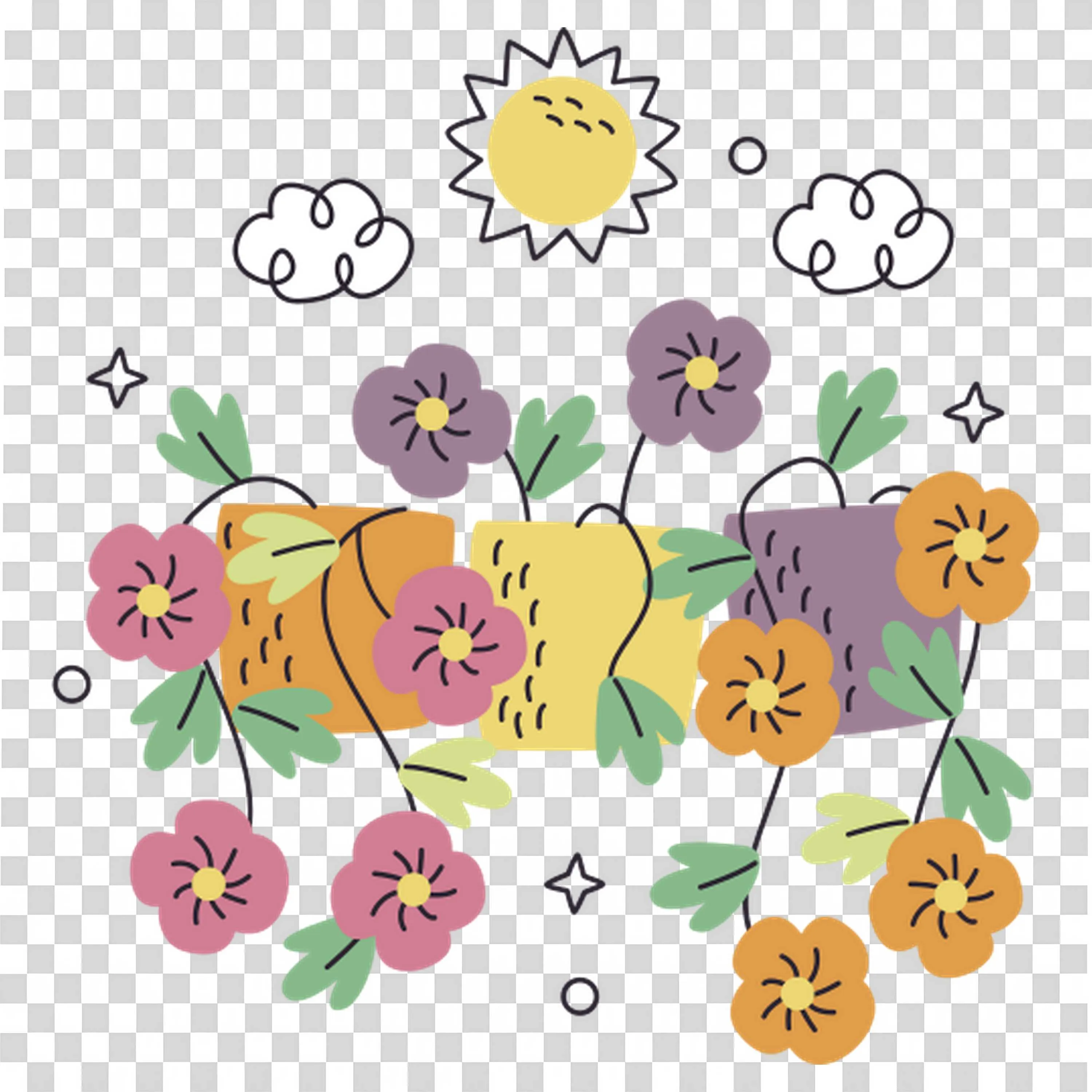 Floral Design with Clouds Butterflies and Sunshine