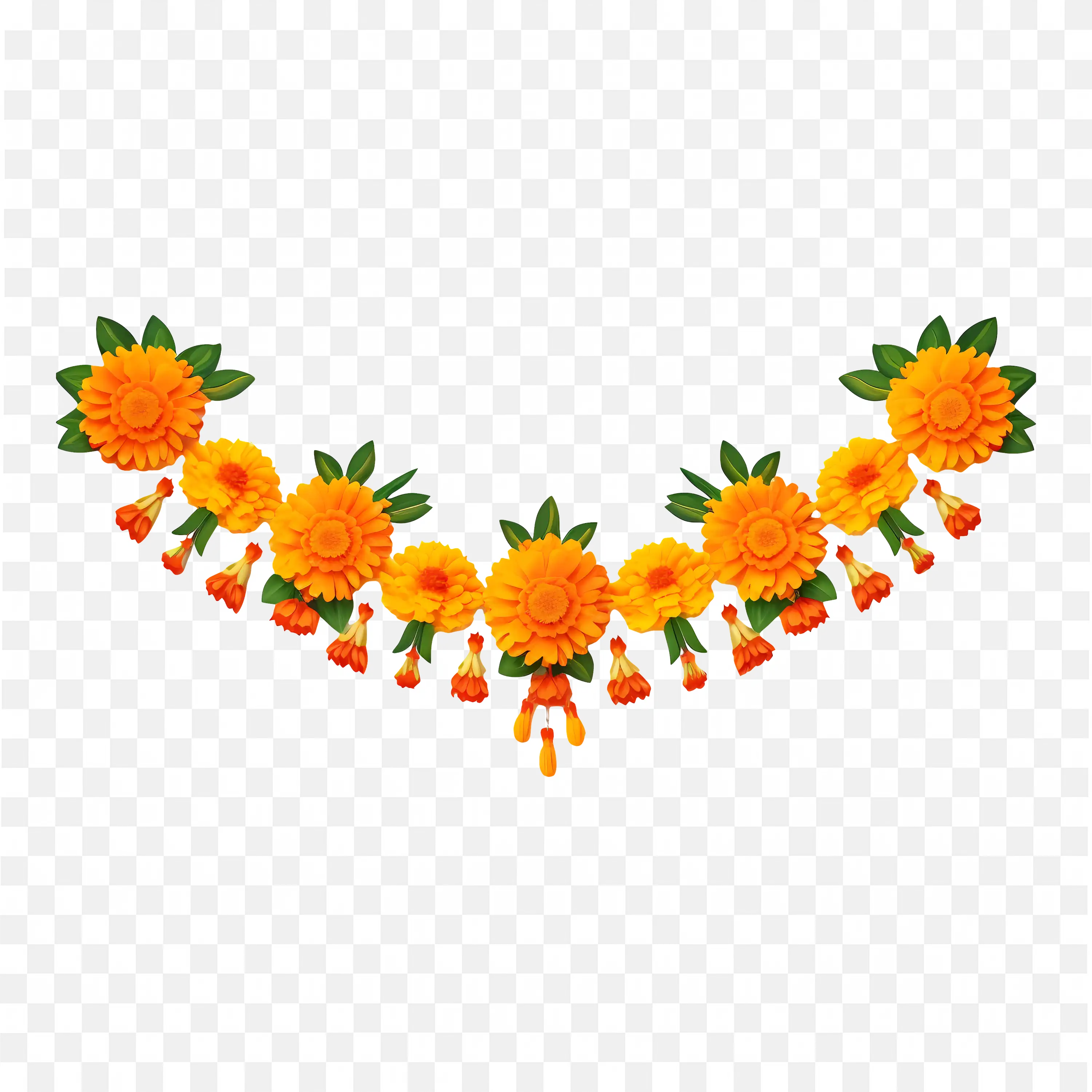 Floral Garland PNG Orange and Yellow Flowers Border