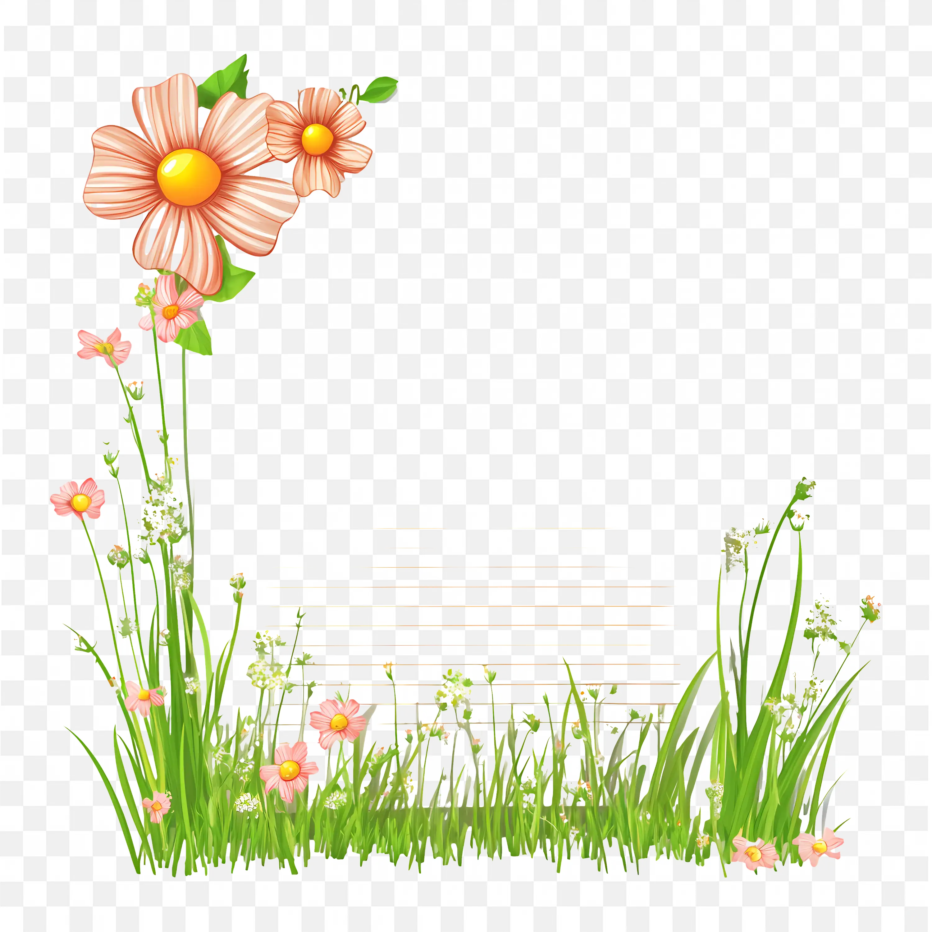 Floral and Grass Border Soft Pink and Orange Flowers Frame