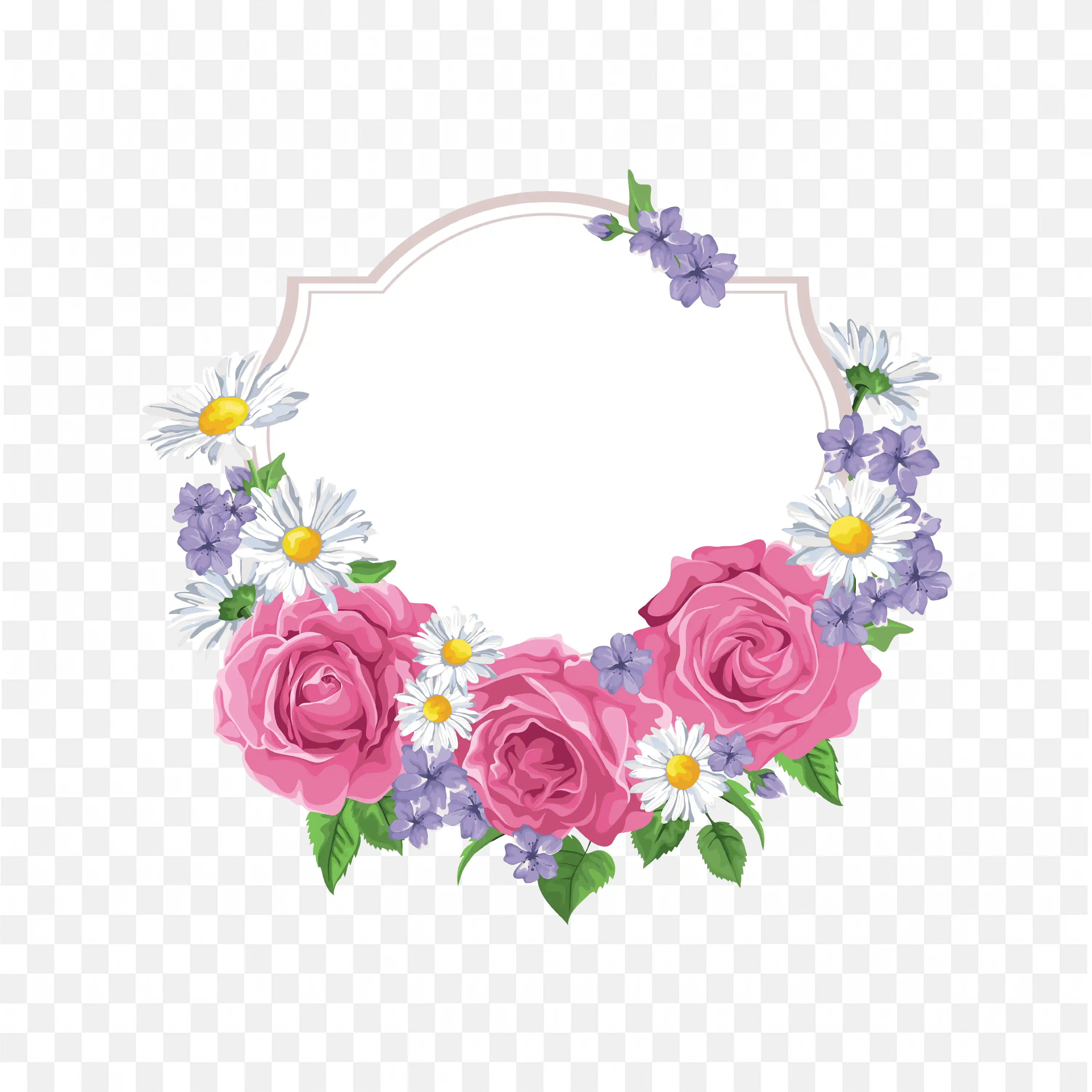 Floral Wreath PNG Purple and Pink Flowers Botanical Art