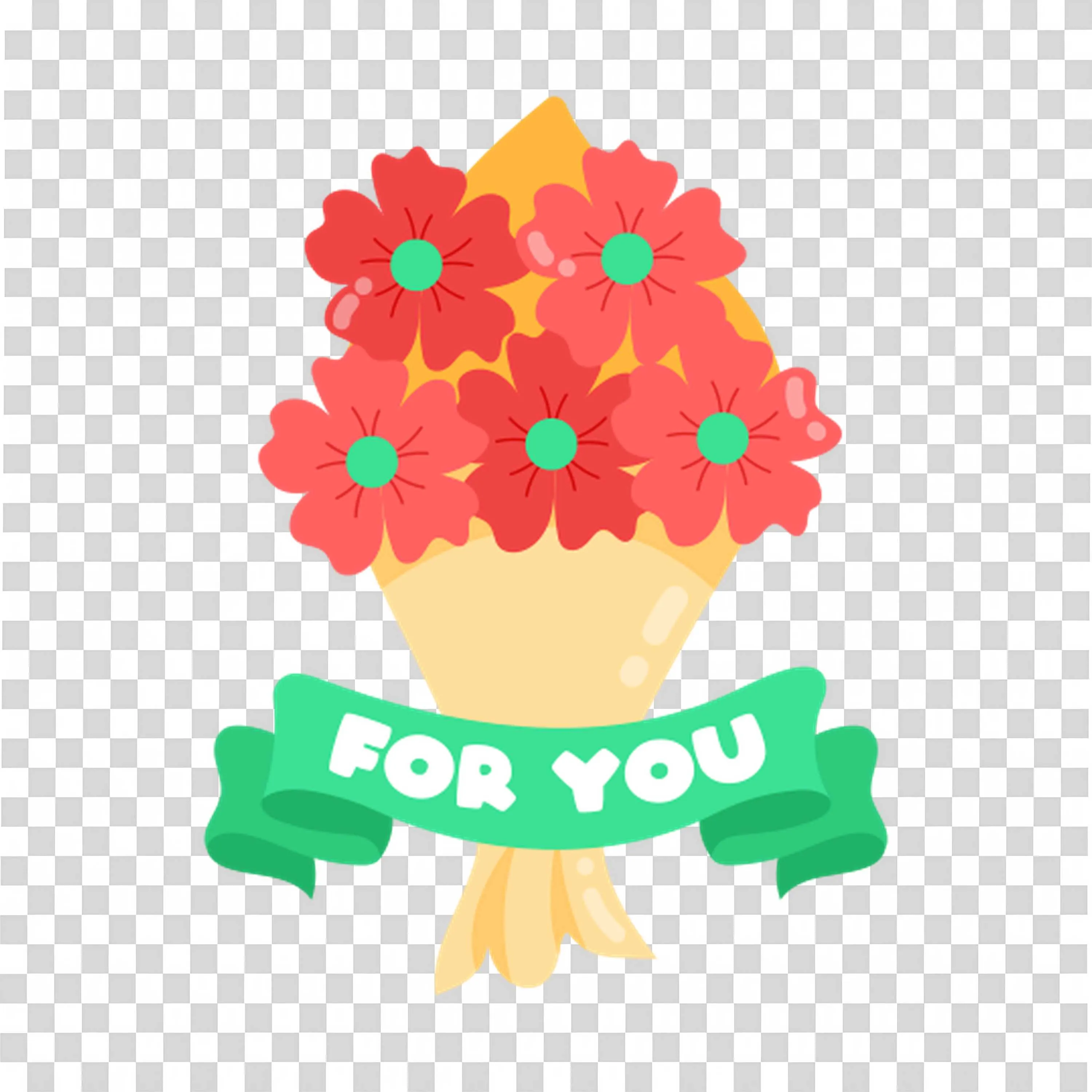 Flower Bouquet Wrapped with For You Ribbon Banner PNG