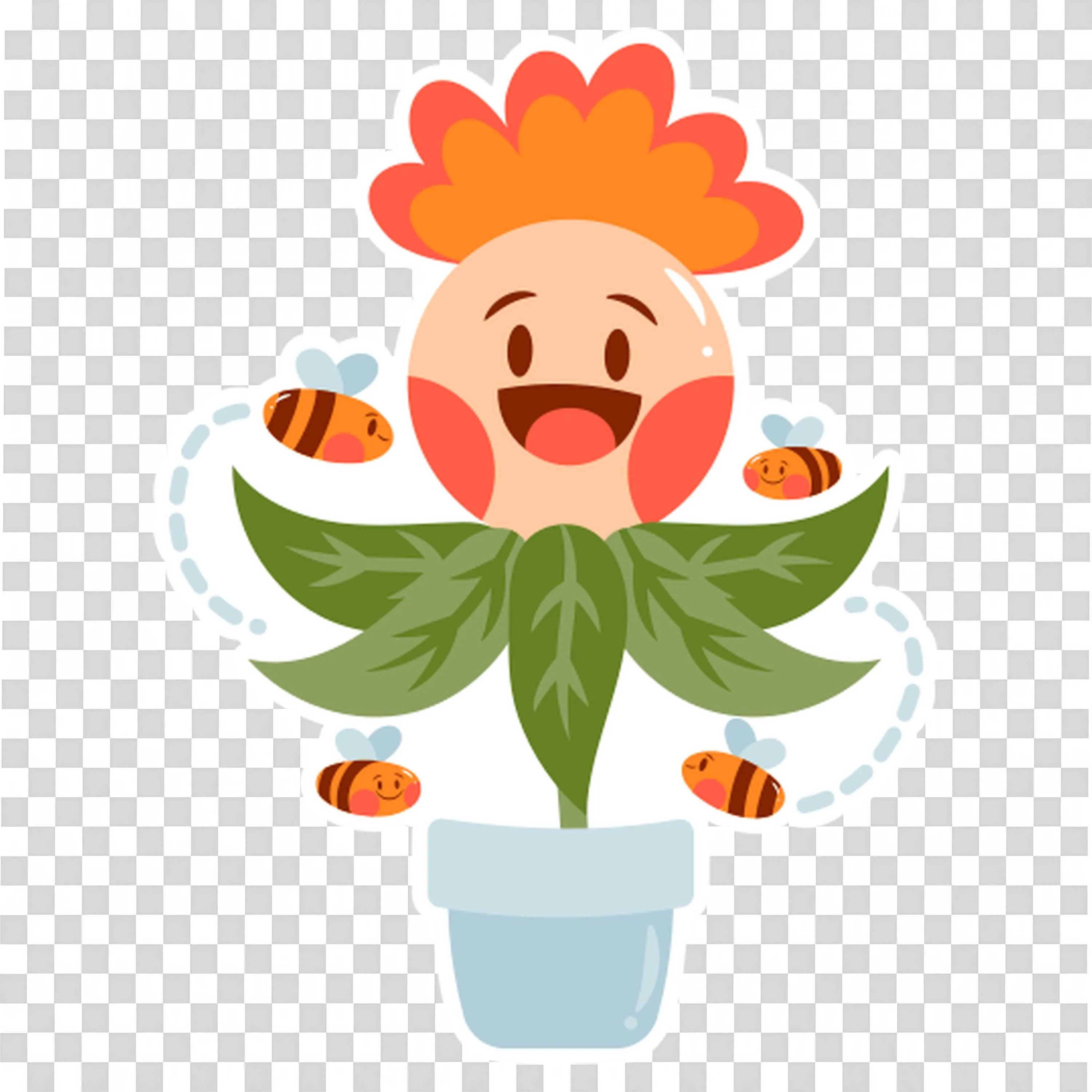 Flower Character Singing Loudly in a Blue Flowerpot