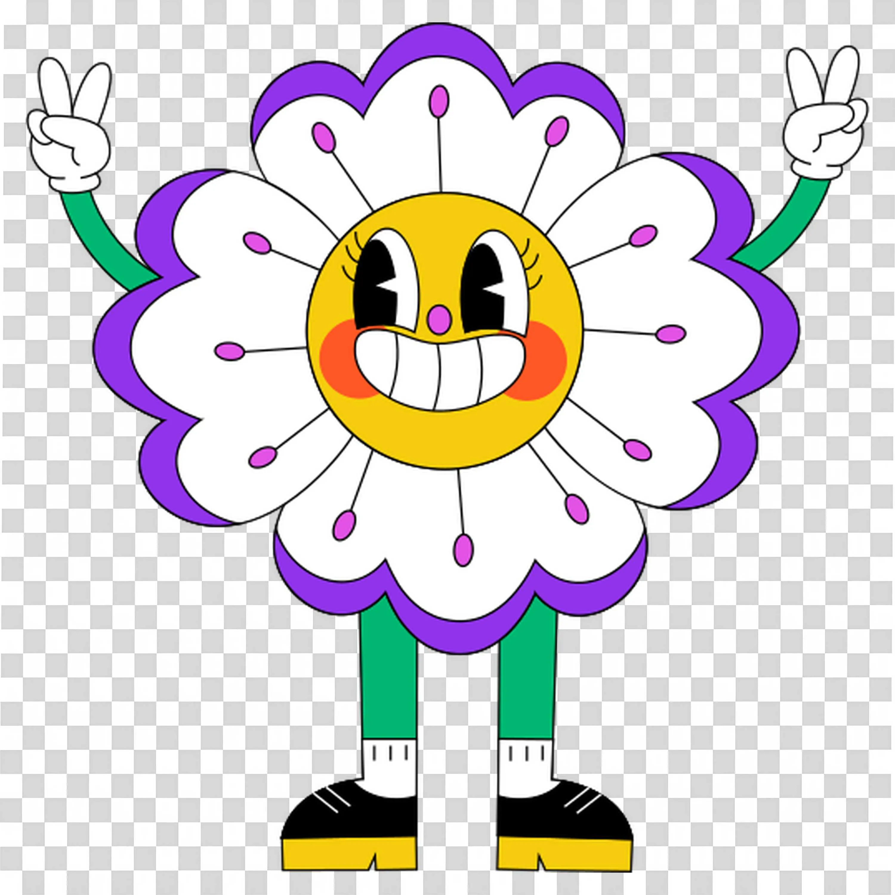 Flower Character with Big Grin and Arms Raised Happily