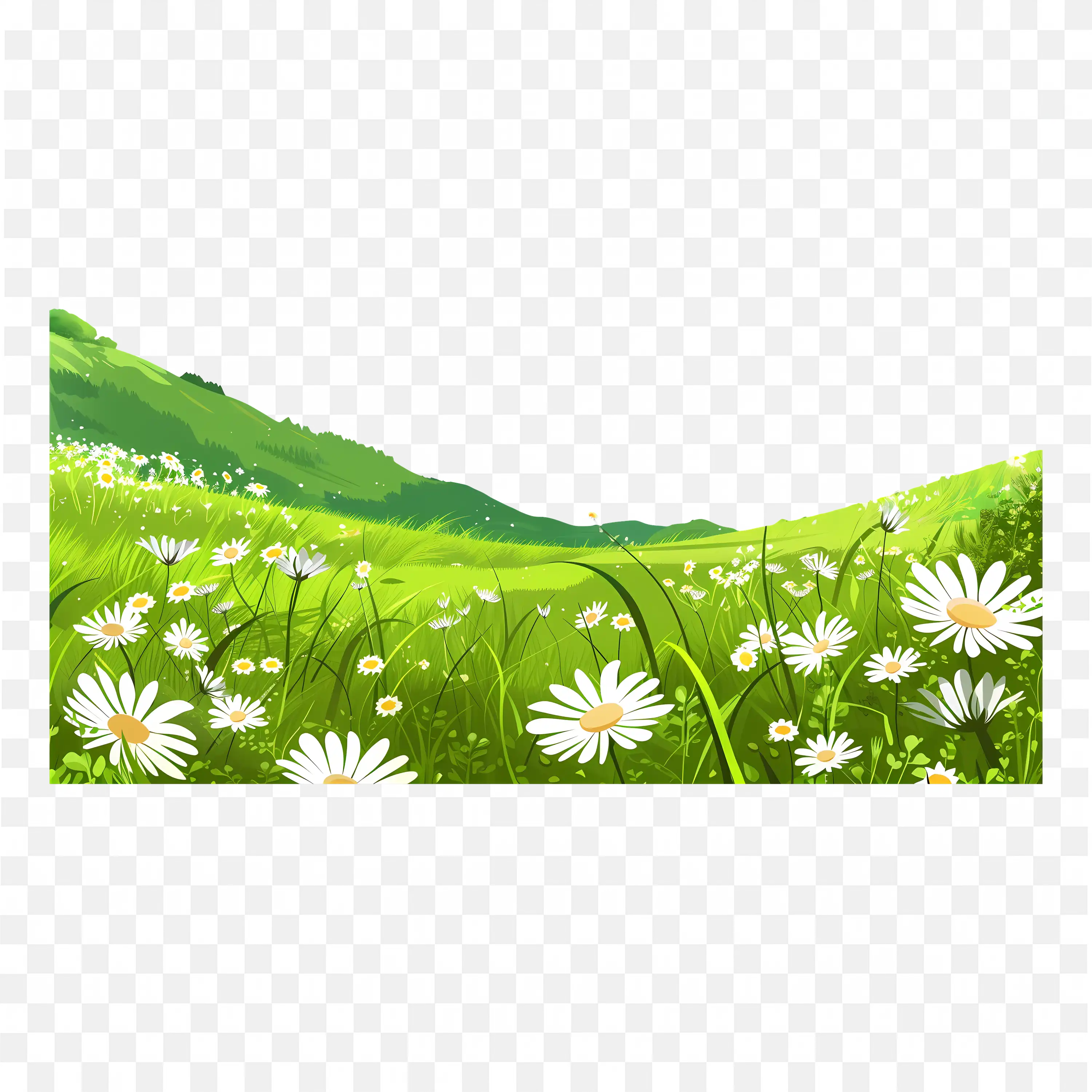 Flower Field PNG Nature Clip Art Green Meadow with Blooms