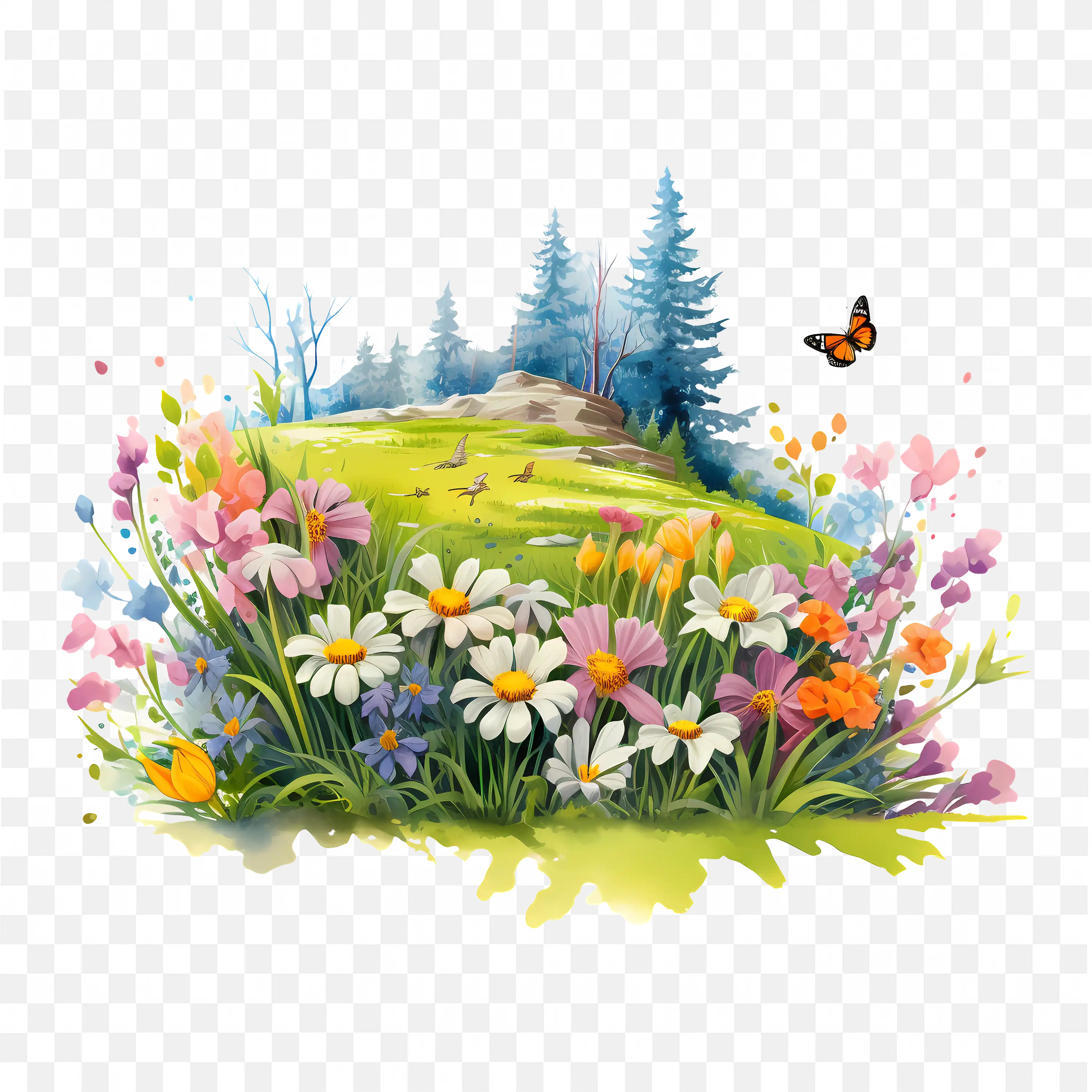 Flower Meadow PNG Nature Clip Art Spring Landscape Art