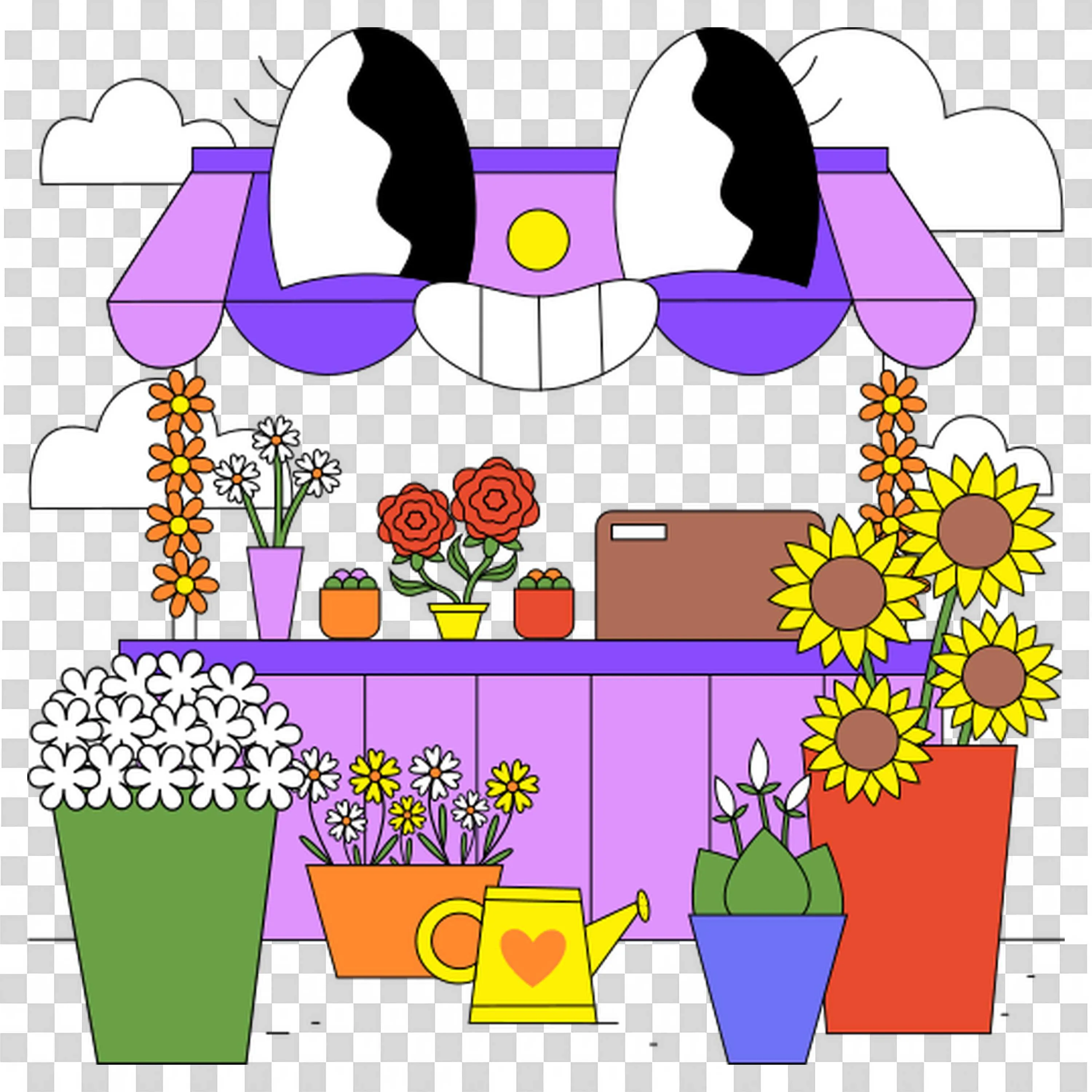 Flower Shop Scene with Cute Counter and Potted Plants