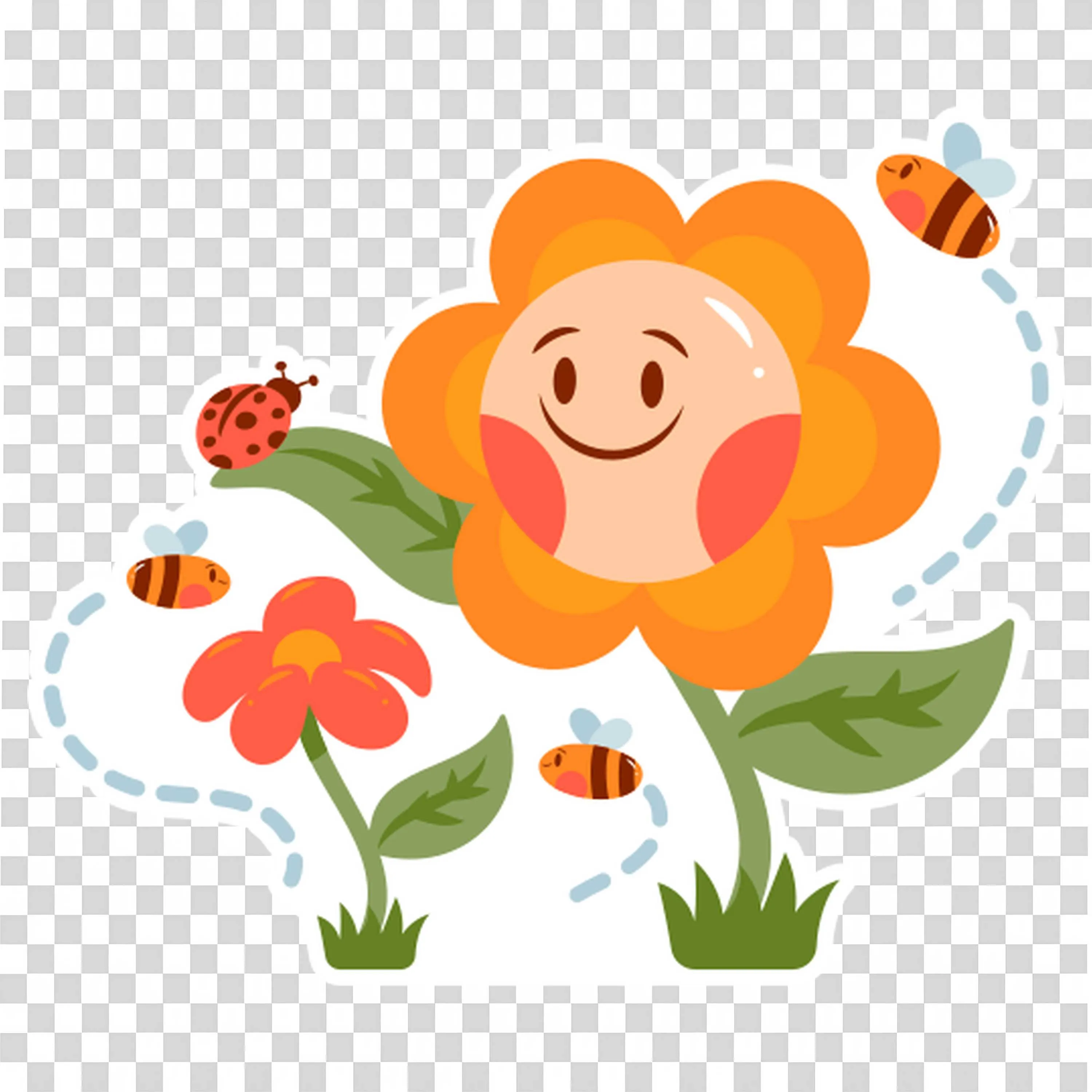 Flower with Face Surrounded By Ladybugs PNGDownload