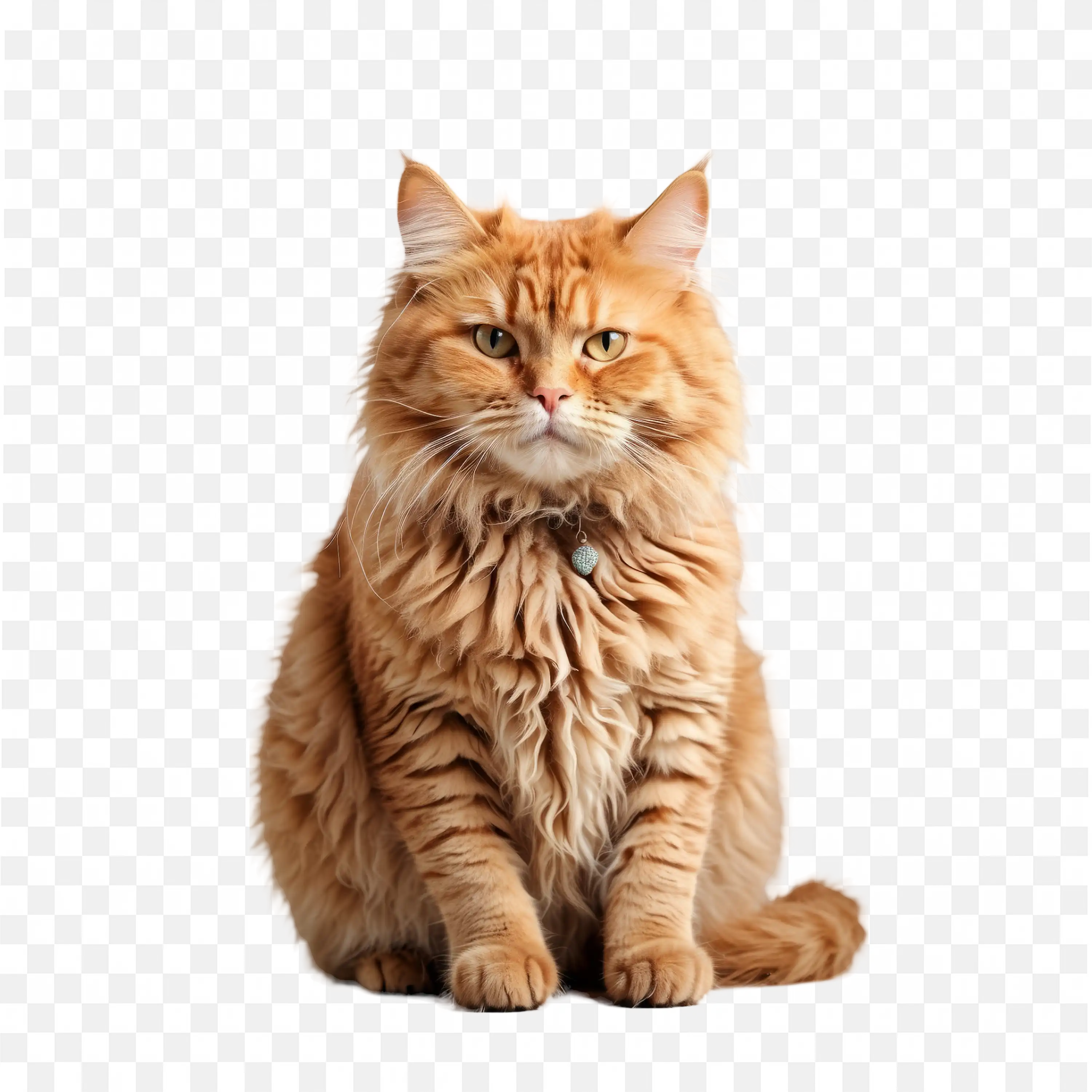 Fluffy Orange Cat Sitting Facing Forward PNG Art Download