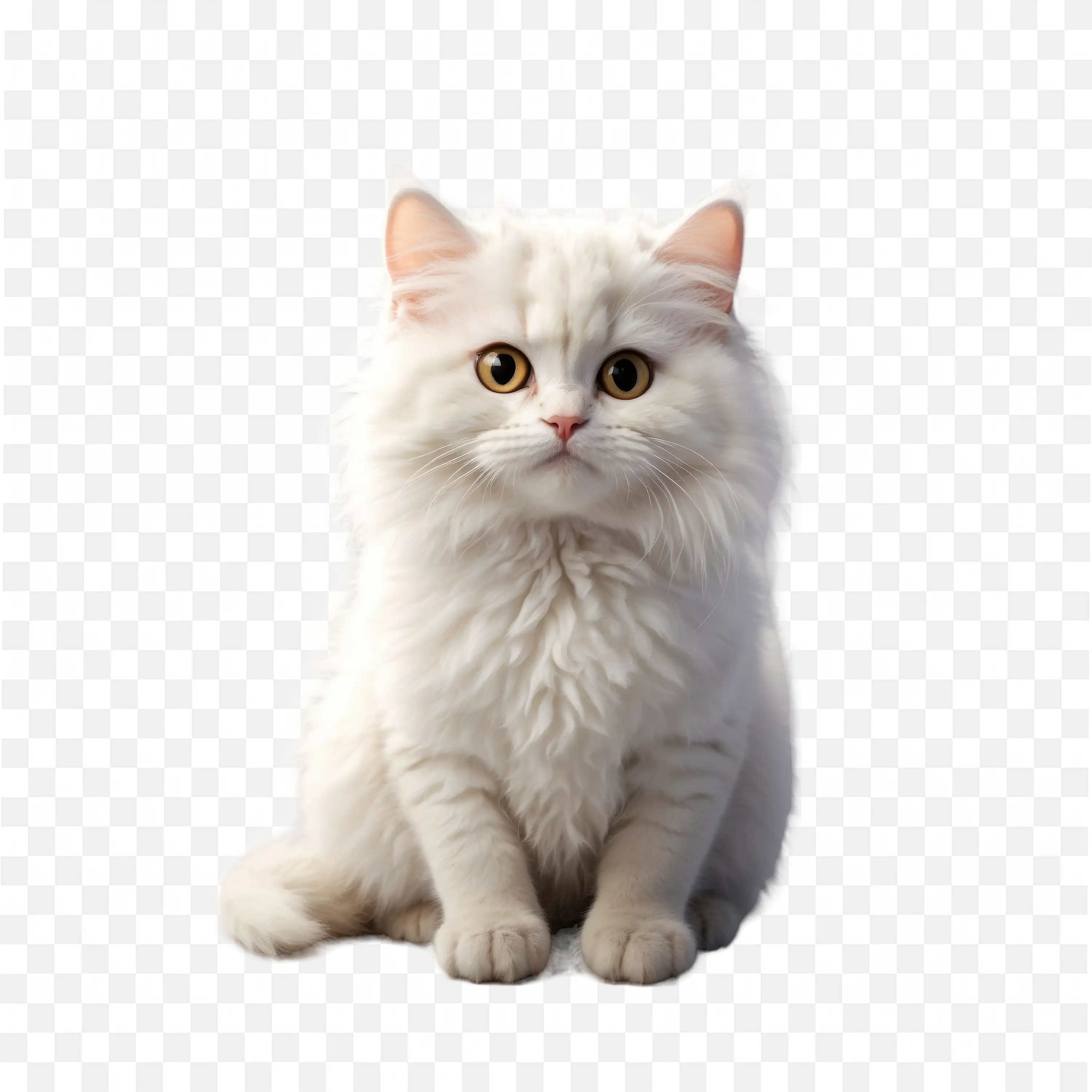 Fluffy White Kitten Sitting in Profile View PNG Art Download