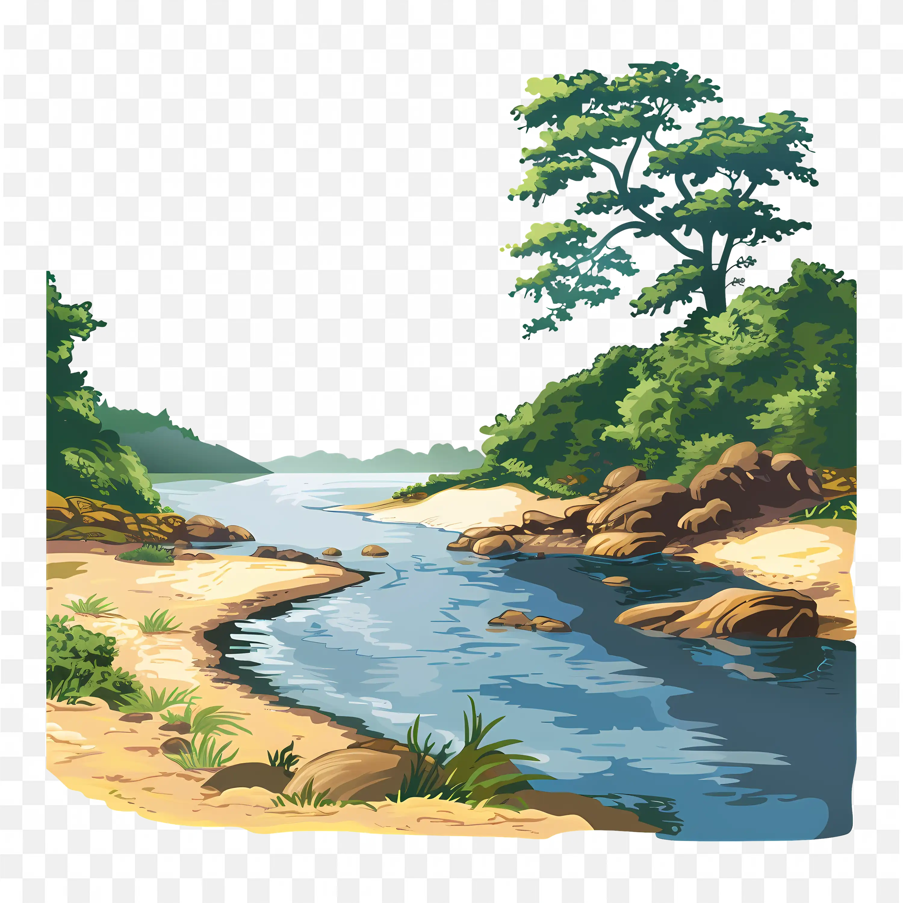 Forest River PNG Nature Clip Art Trees and Stream Landscape