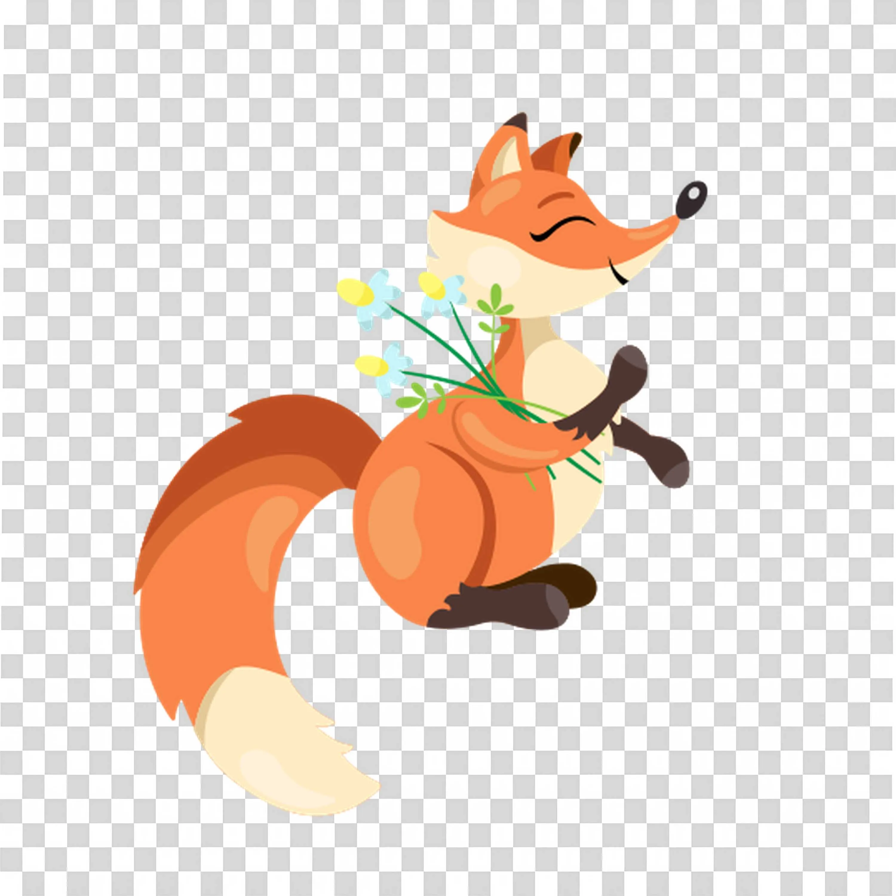 Fox Carrying a Bouquet Of Yellow Flowers in a Joyful Pose
