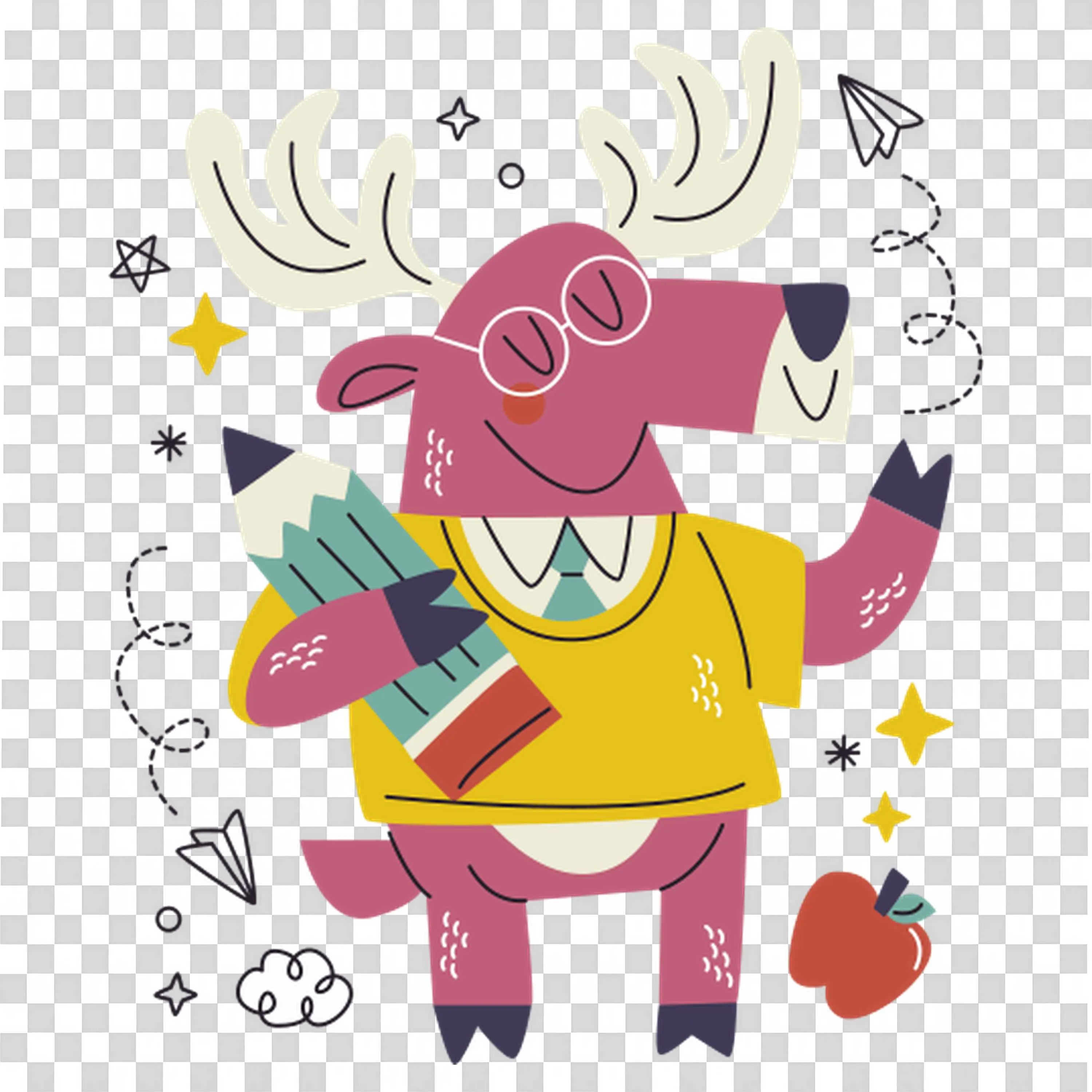 Fox Wearing Glasses Reading From a Scroll with Floating Stars