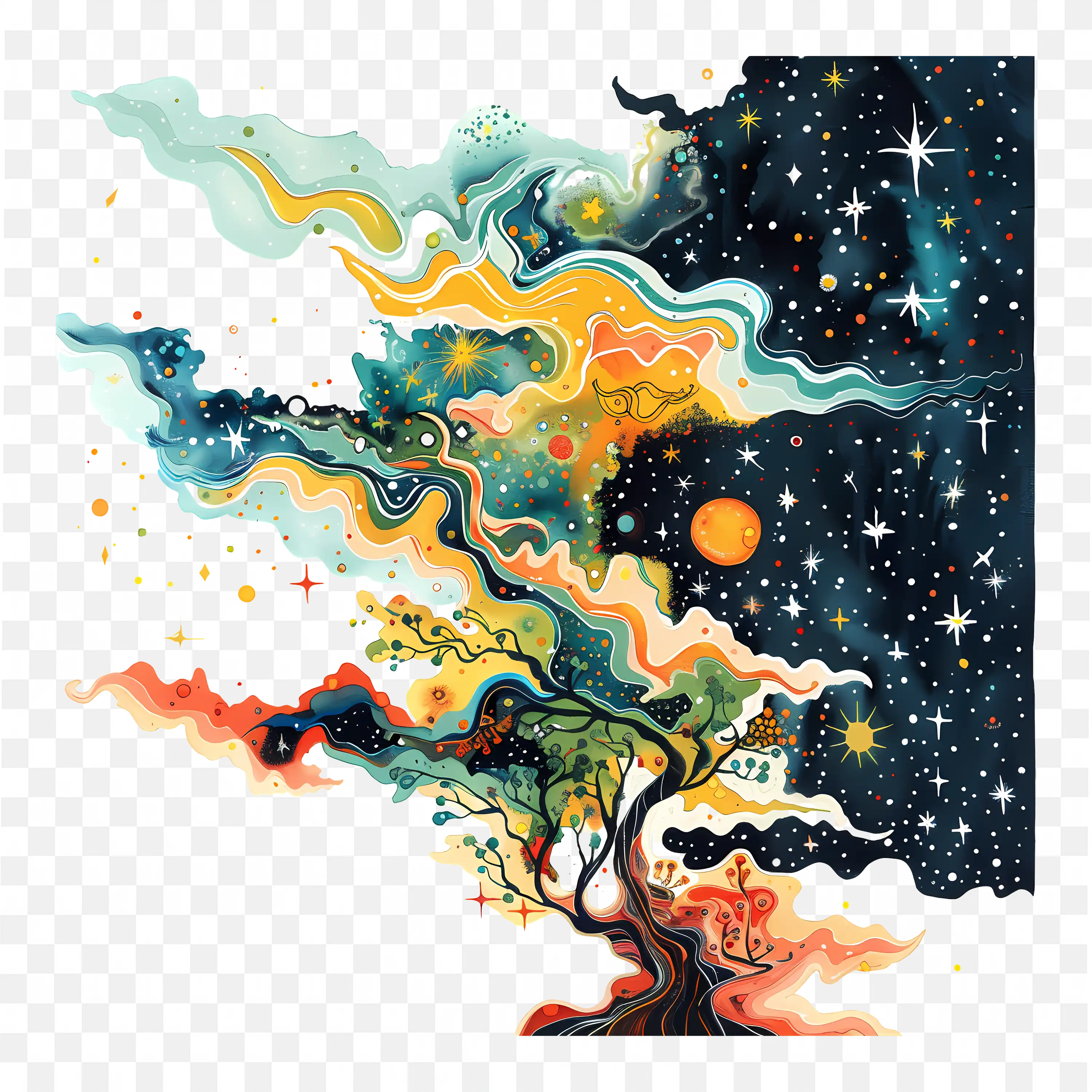 Galaxy PNG Starry Night with Tree Silhouette Digital Art