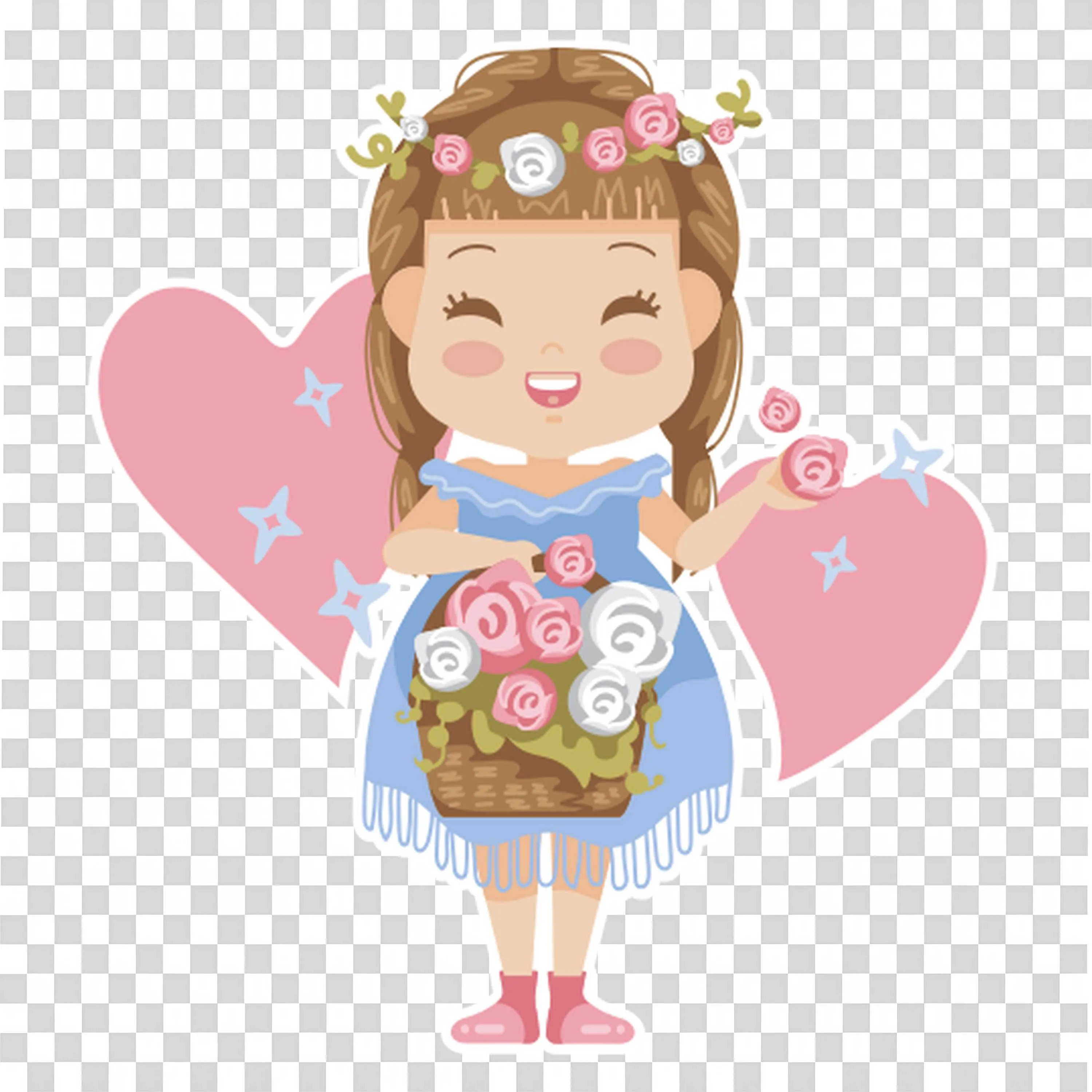 Girl Holding Large Bouquet with Hearts in Background