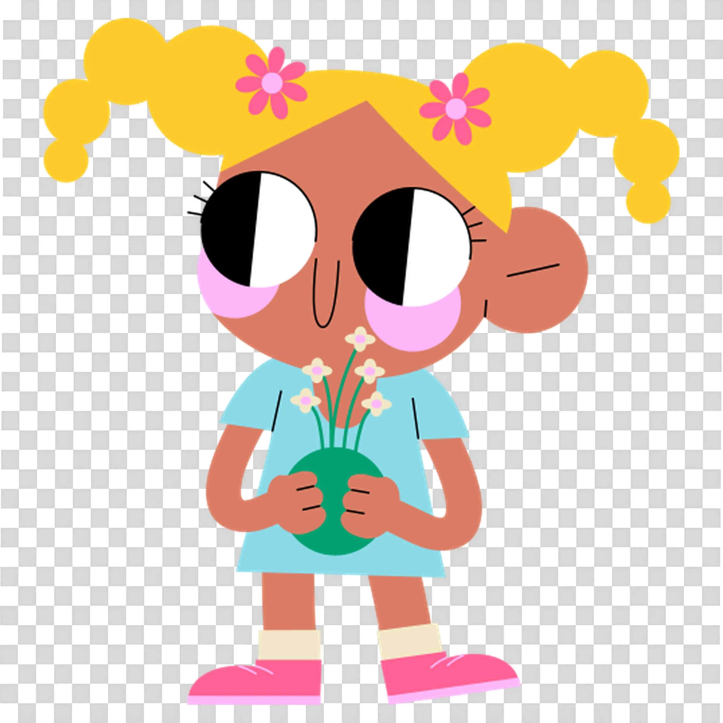 Girl Holding Small Flower Pot Smiling Happy PNGImage