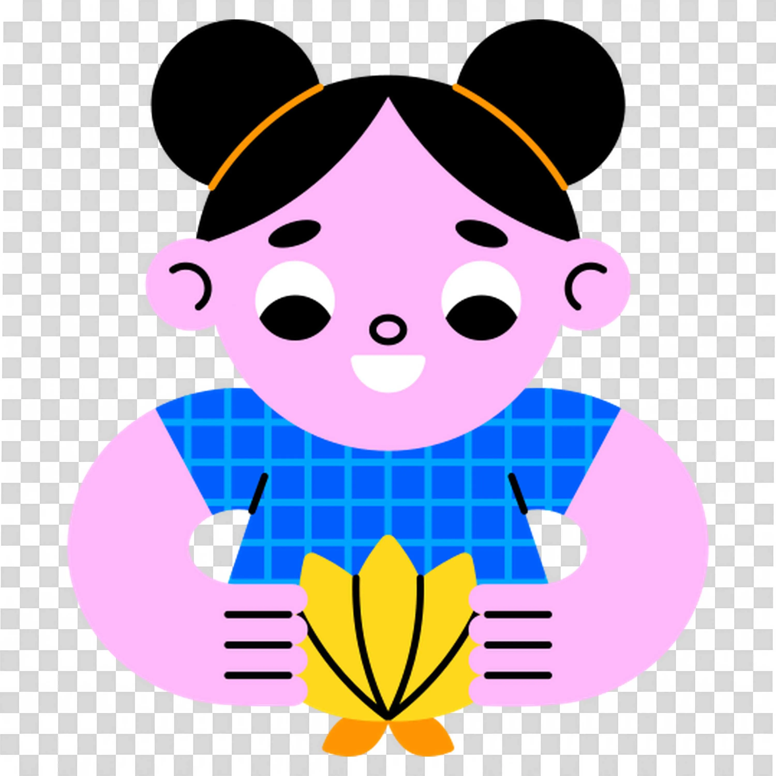 Girl Holding Yellow Flower Wearing Blue Outfit Free PNG