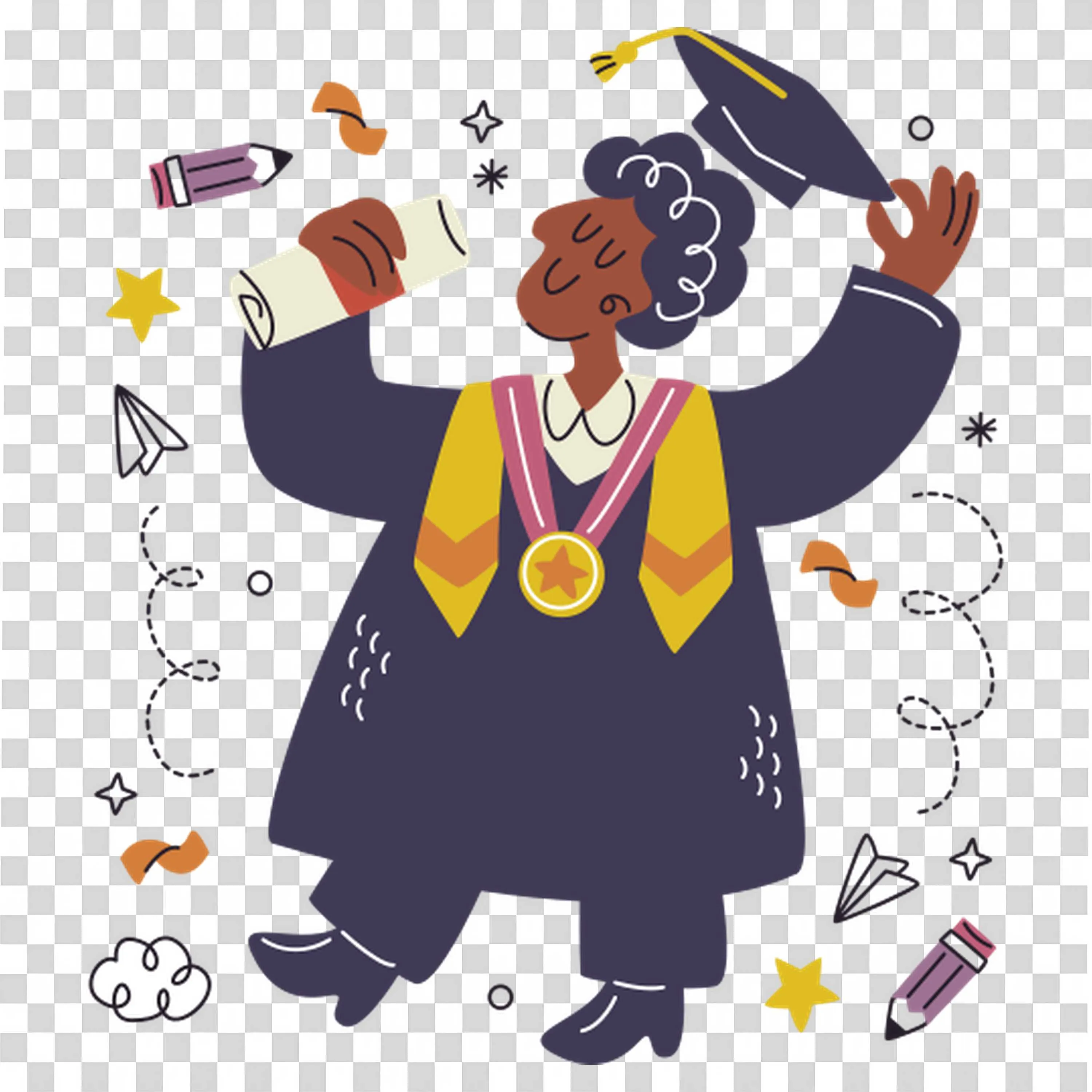 Girl in Cap Celebrating School Graduation with Stars Around