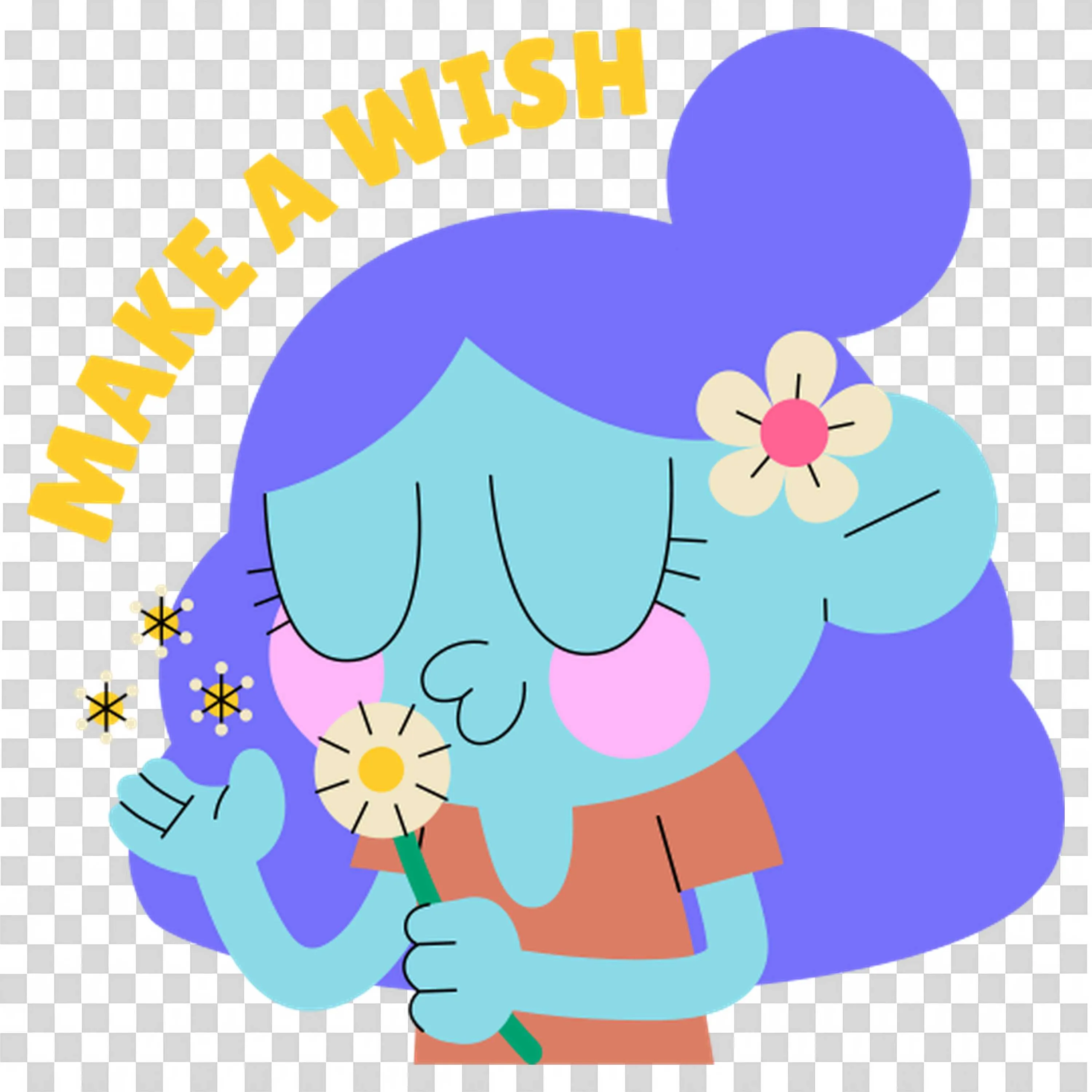 Girl Making a Wish Holding Flower Bouquet Peacefully