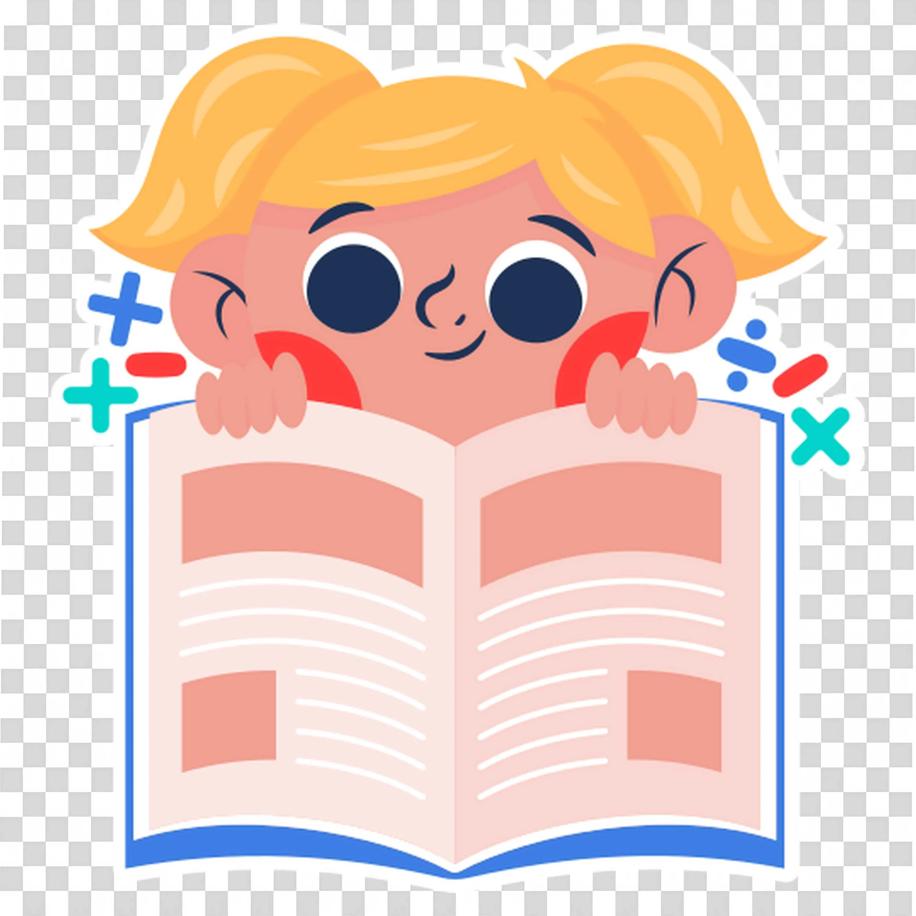 Girl Reading An Open Book with Sparkles and School Items